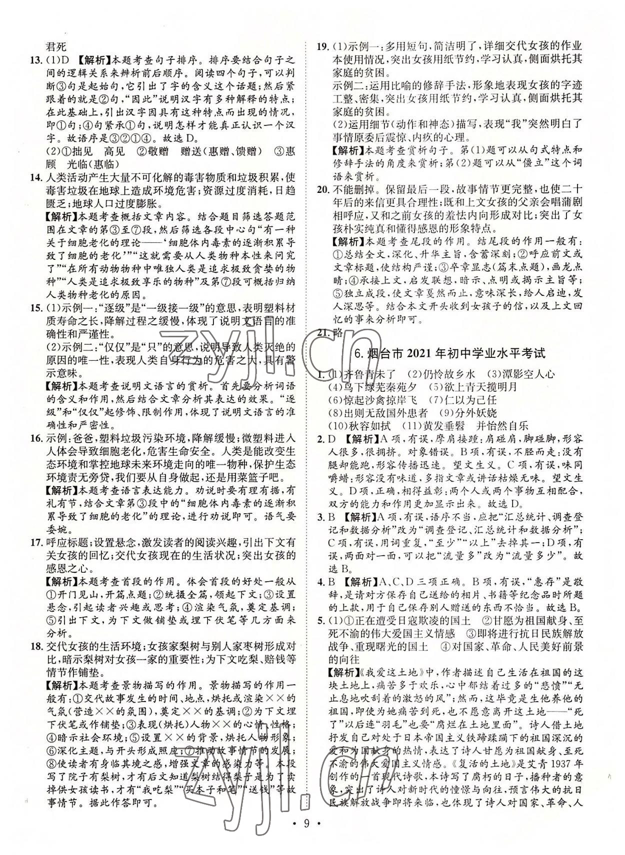 2022年正大圖書中考試題匯編語文山東專版 參考答案第9頁