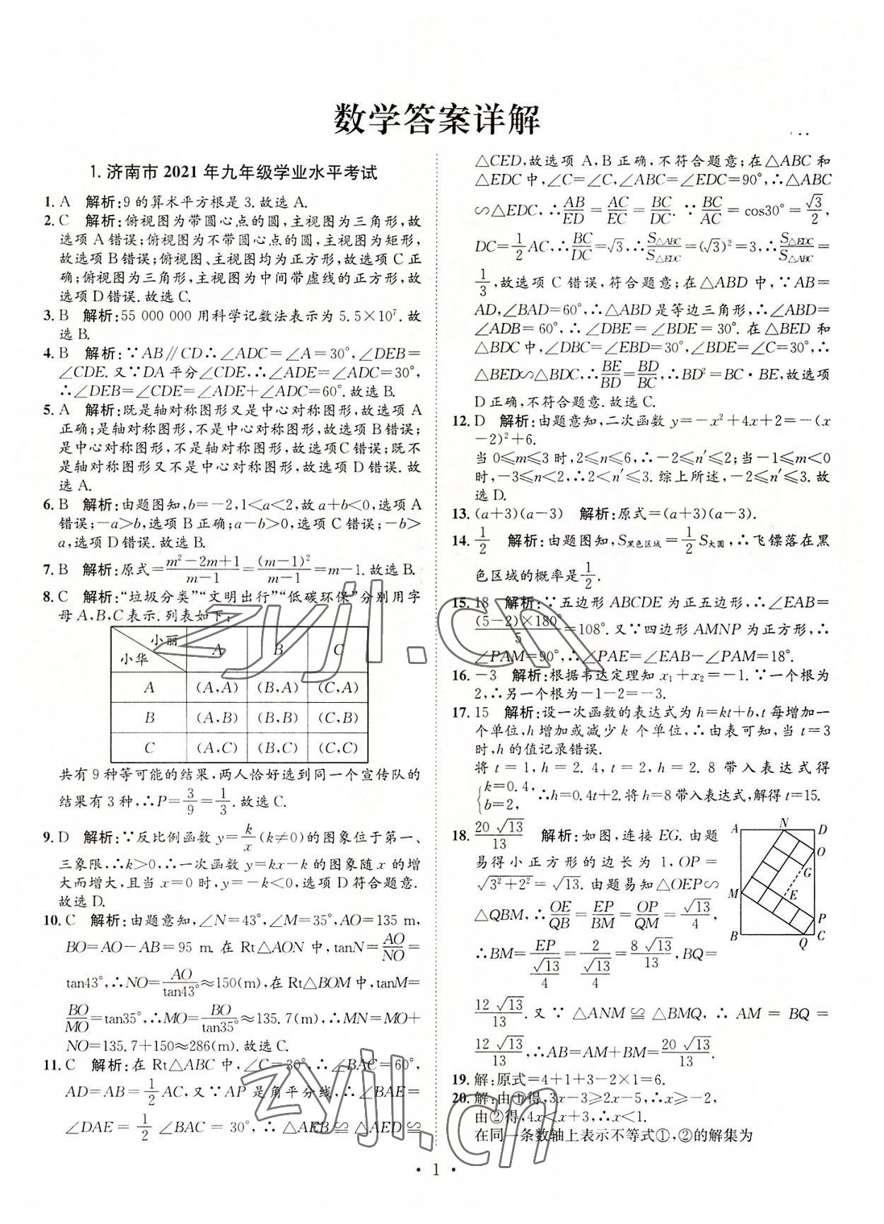 2022年正大圖書(shū)中考試題匯編數(shù)學(xué)山東專版 參考答案第1頁(yè)