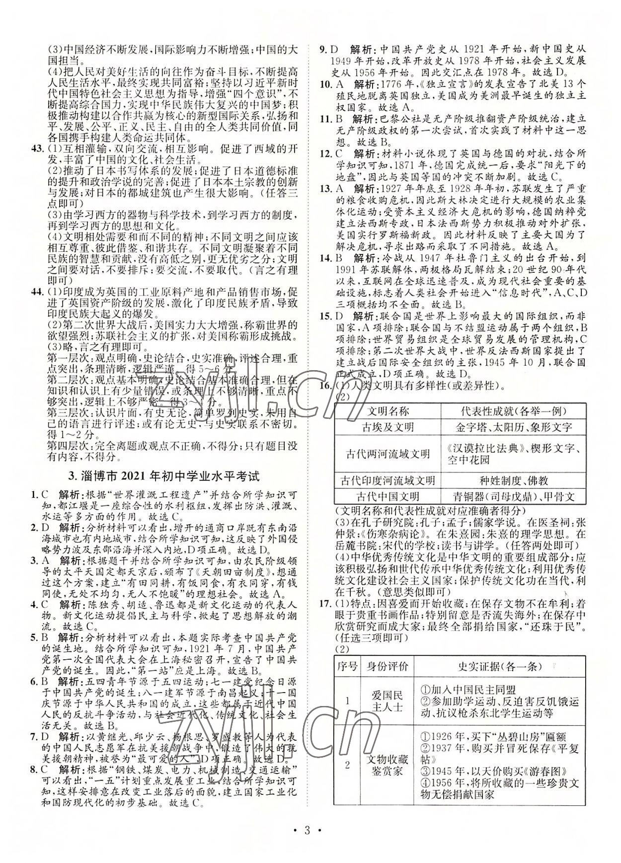 2022年正大圖書中考試題匯編歷史山東專版 參考答案第3頁