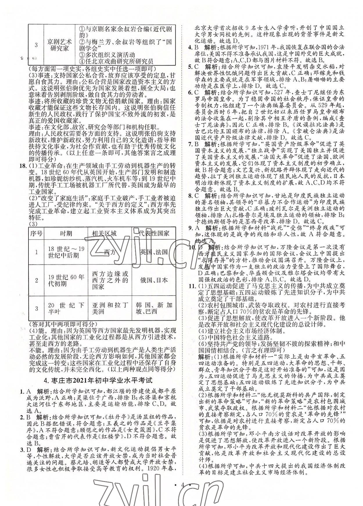 2022年正大图书中考试题汇编历史山东专版 参考答案第4页