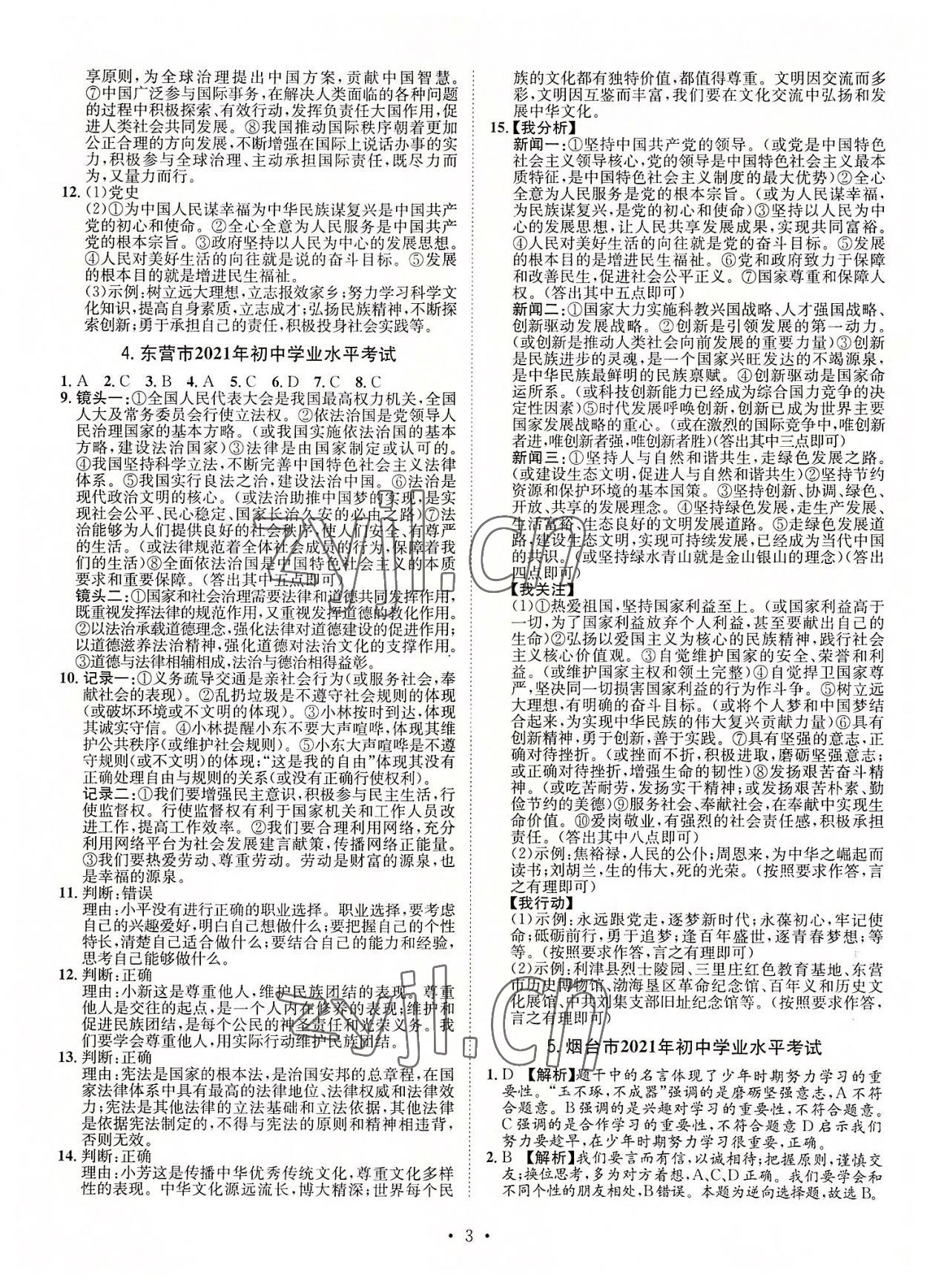 2022年正大圖書中考試題匯編道德與法治山東專版 參考答案第3頁