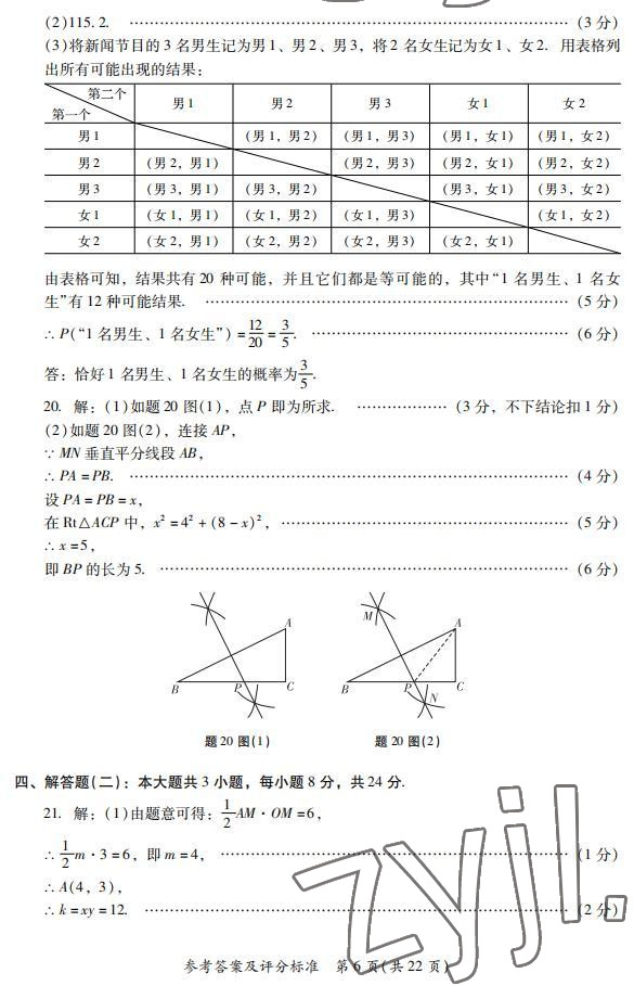 2022年中考省题全真模拟冲刺试卷数学&nbsp;参考答案第6页