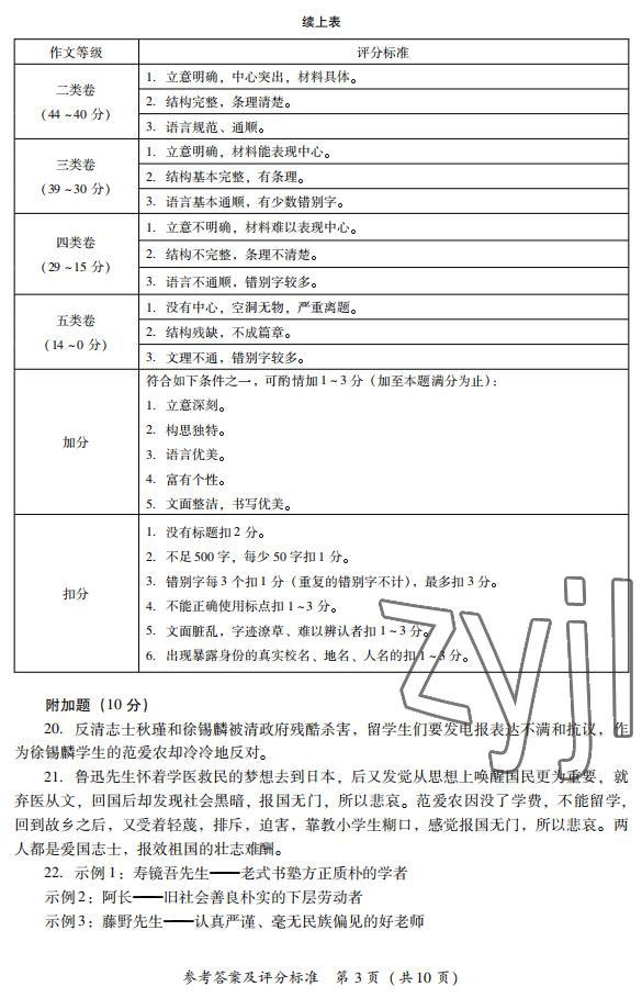 2022年中考省題全真模擬沖刺試卷語文&nbsp;參考答案第3頁