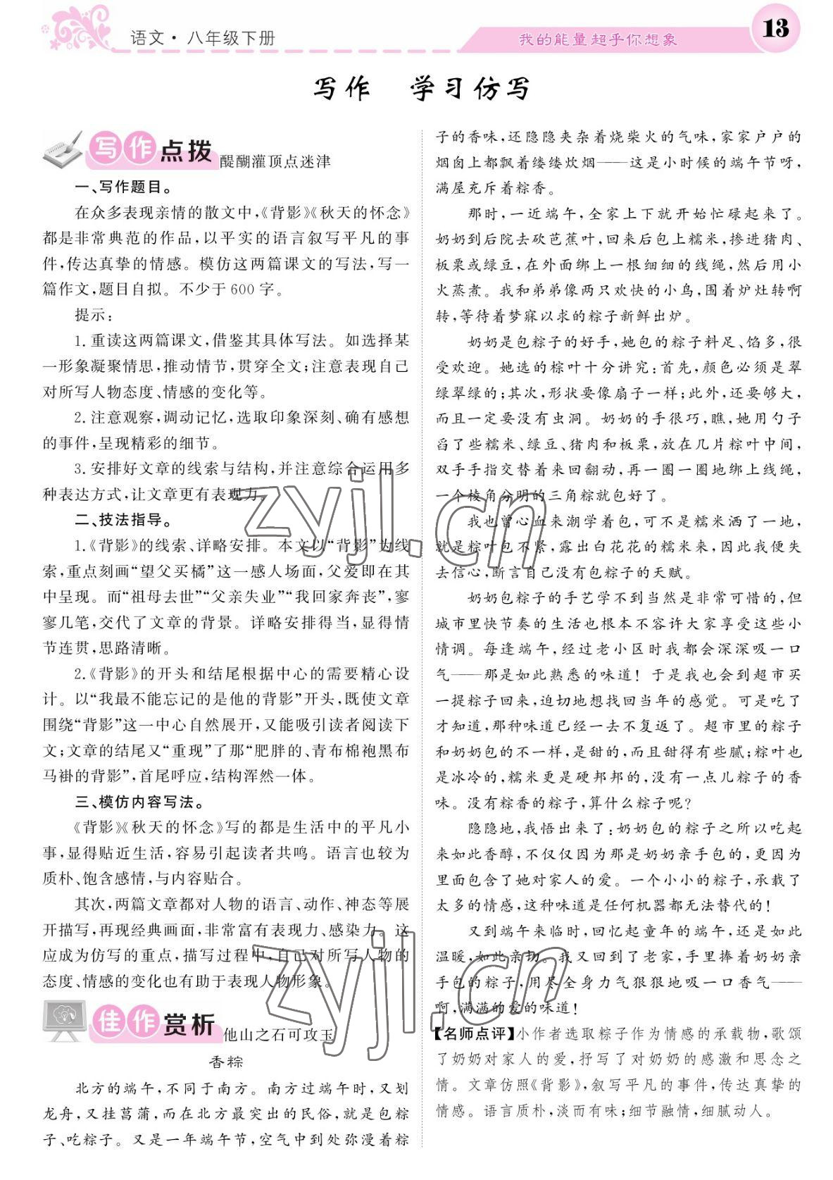 2022年課堂點睛八年級語文下冊人教版湖南專版 參考答案第13頁