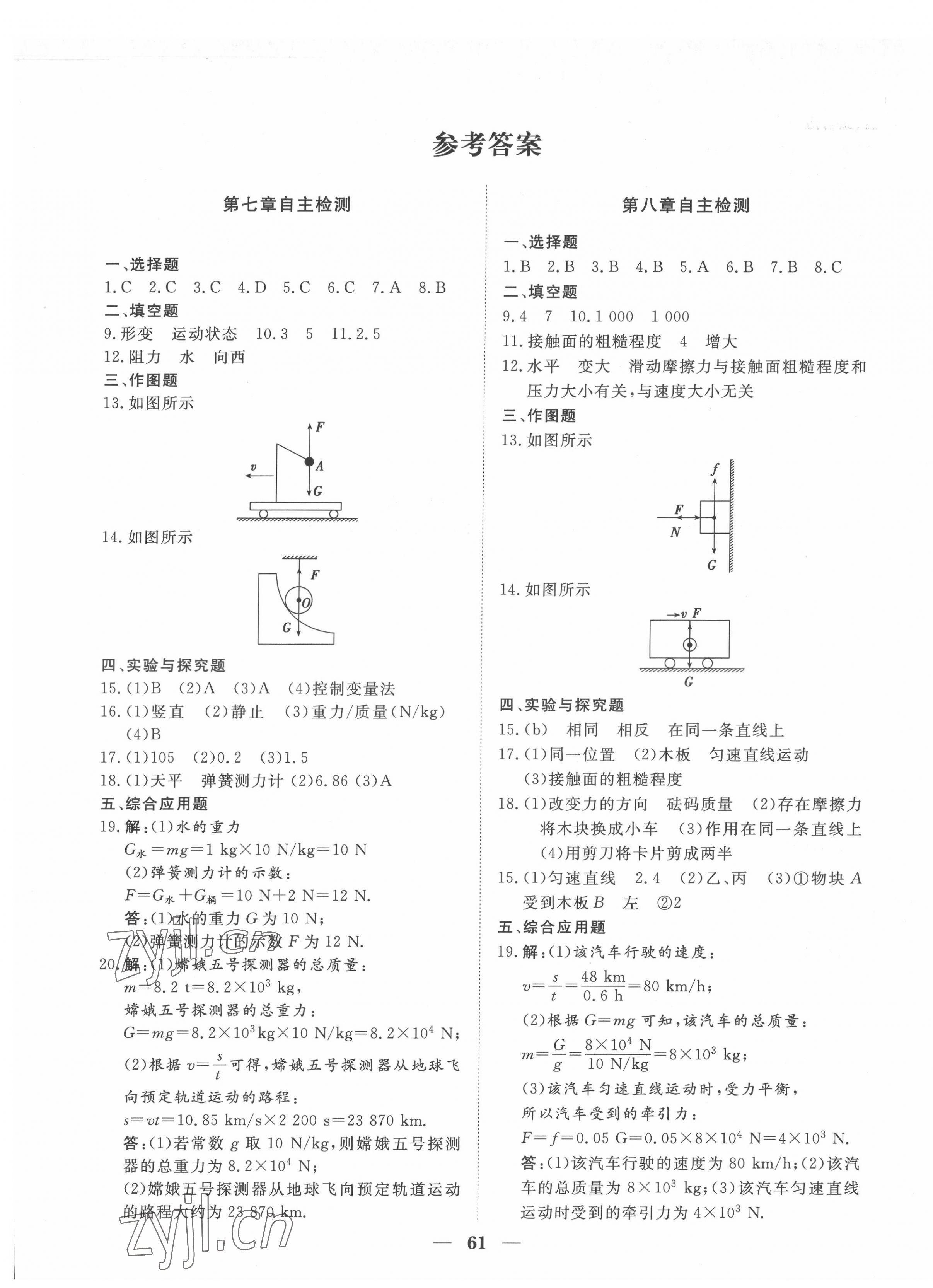 2022年黃岡測試卷自主檢測八年級物理下冊人教版 第1頁