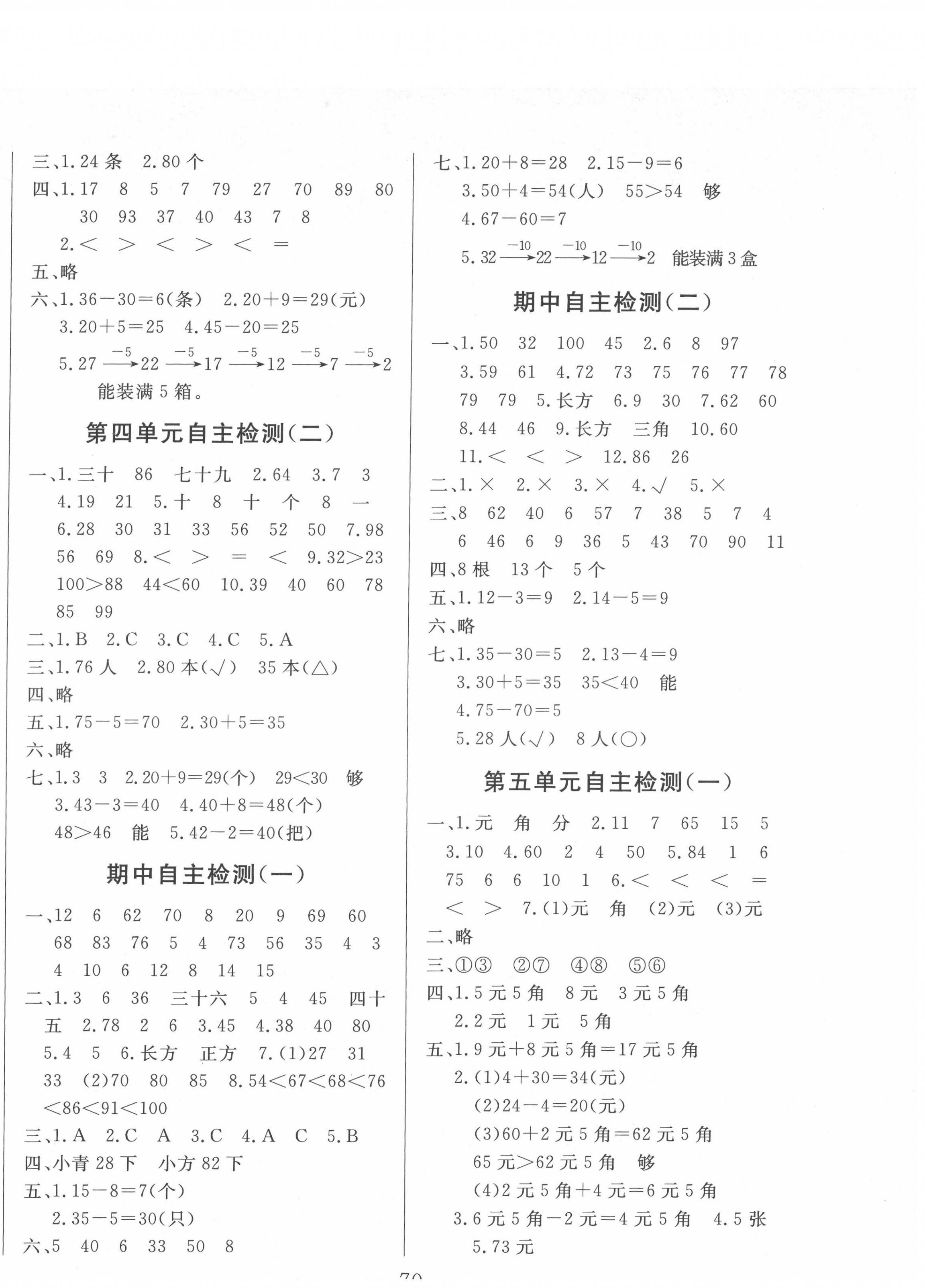 2022年黄冈测试卷自主检测一年级数学下册人教版 第2页