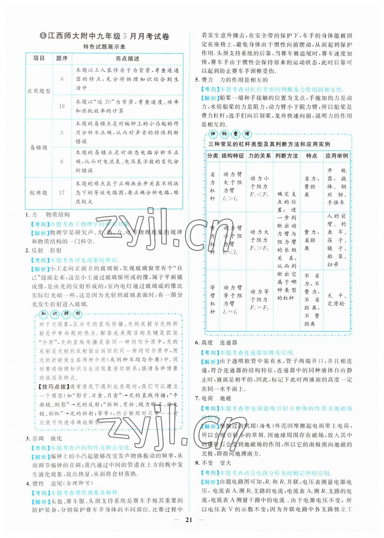 2022年中考金卷中考試題精編物理江西專版 參考答案第16頁(yè)