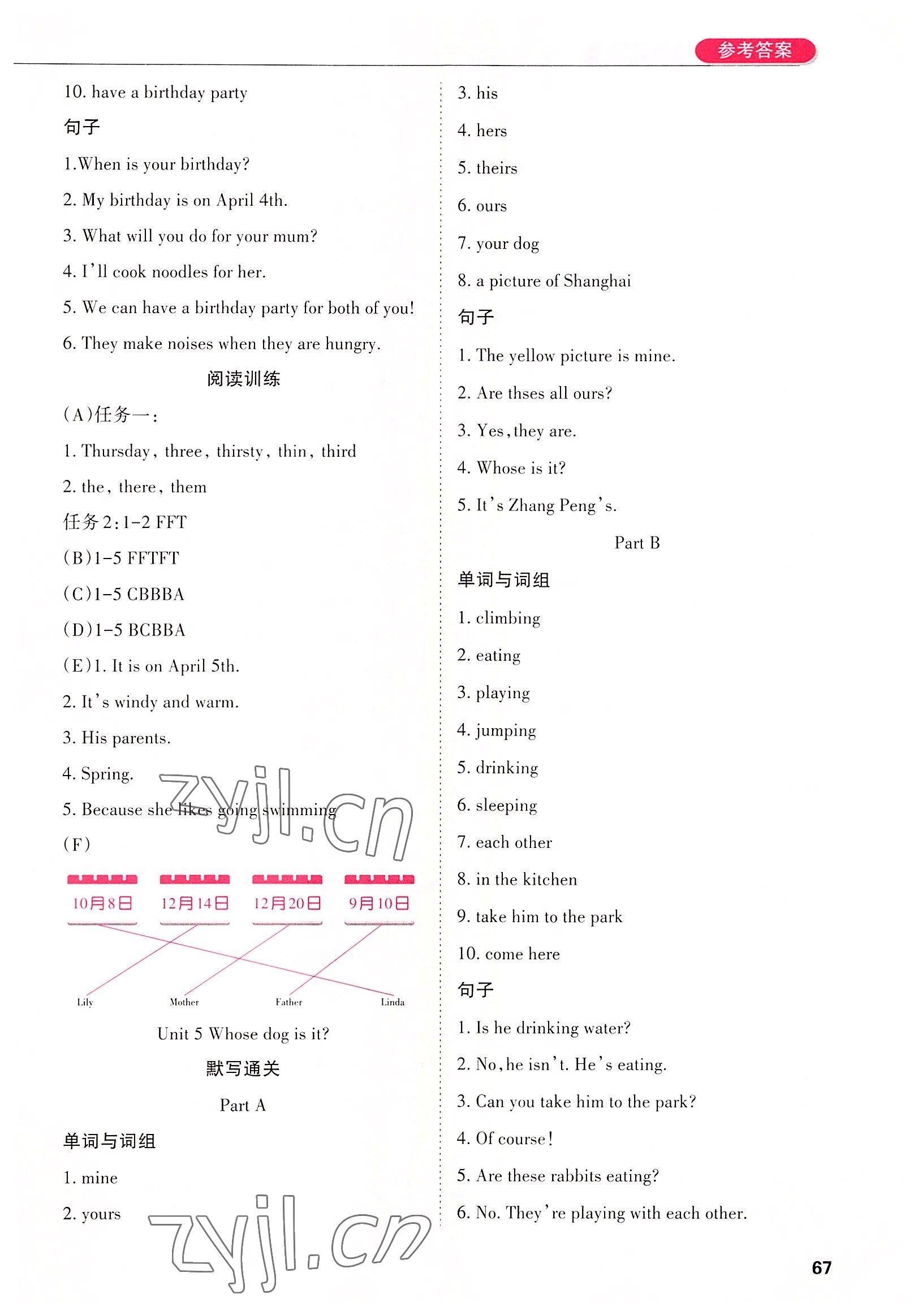 2022年狀元坊全程突破導練測五年級英語下冊人教版順德專版 參考答案第4頁