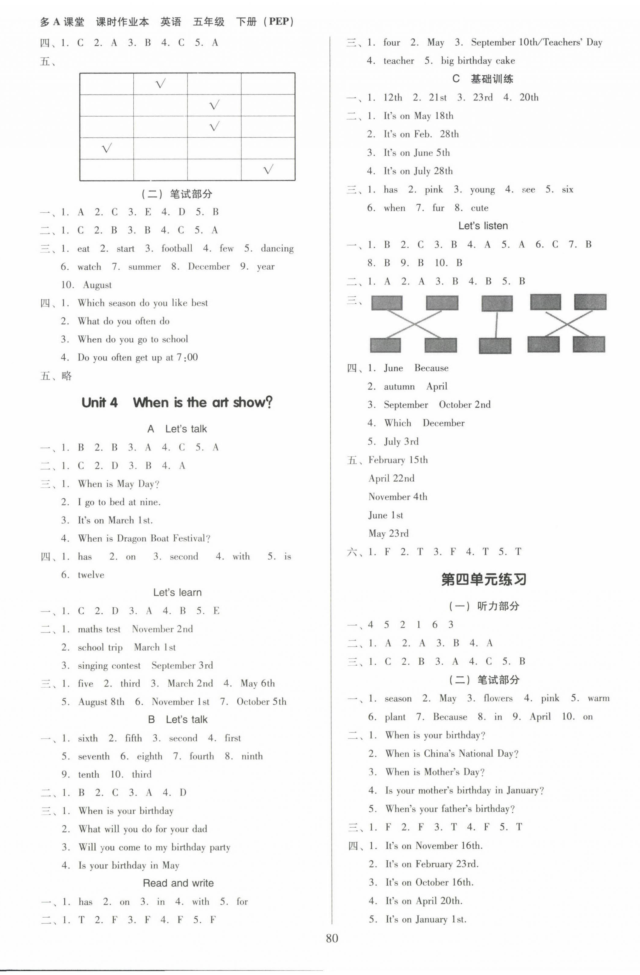 2022年多A課堂課時(shí)作業(yè)本五年級(jí)英語(yǔ)下冊(cè)人教版 第3頁(yè)