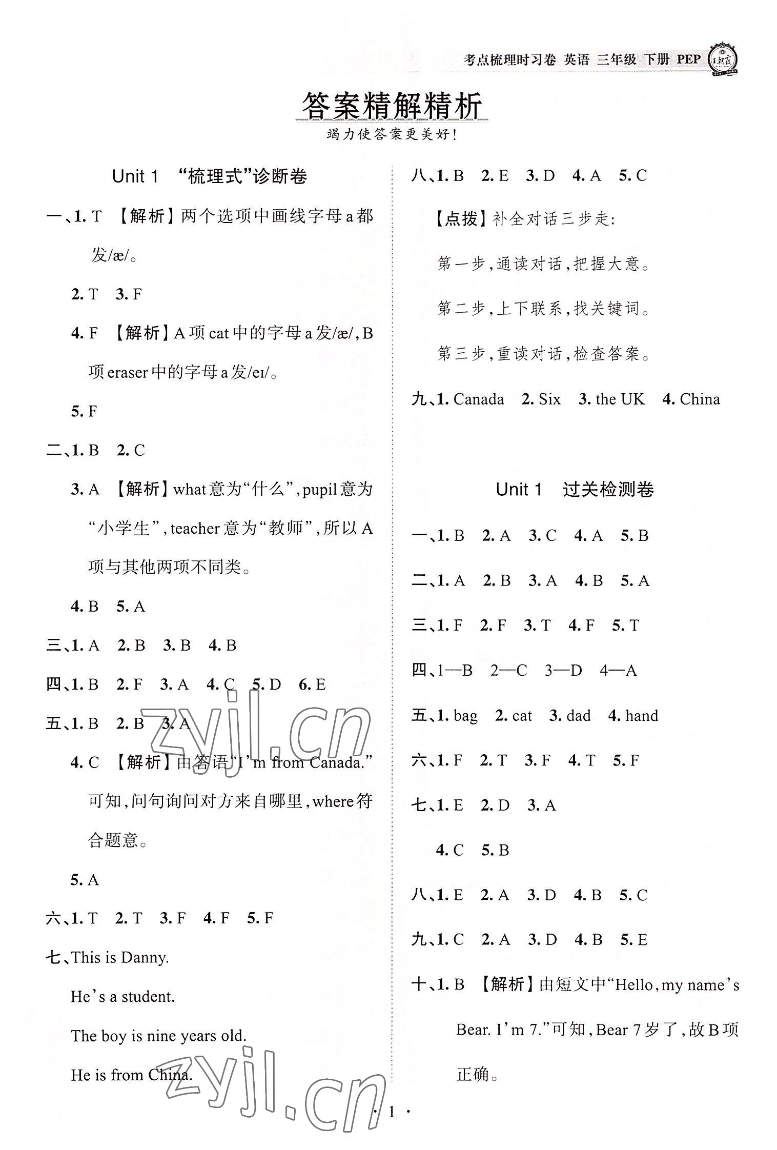 2022年王朝霞考點梳理時習卷三年級英語下冊人教版 第1頁