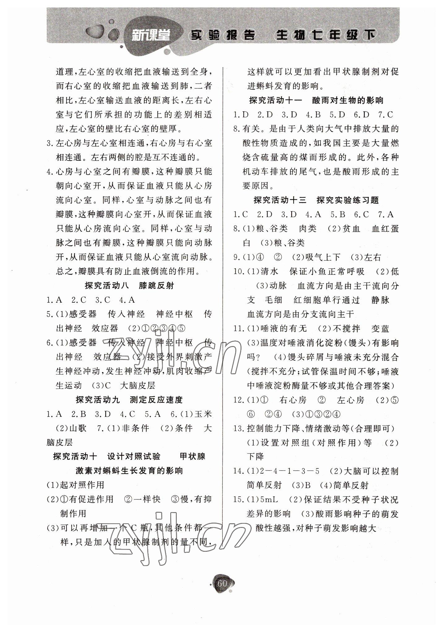 2022年新课堂实验报告七年级生物下册人教版 第2页