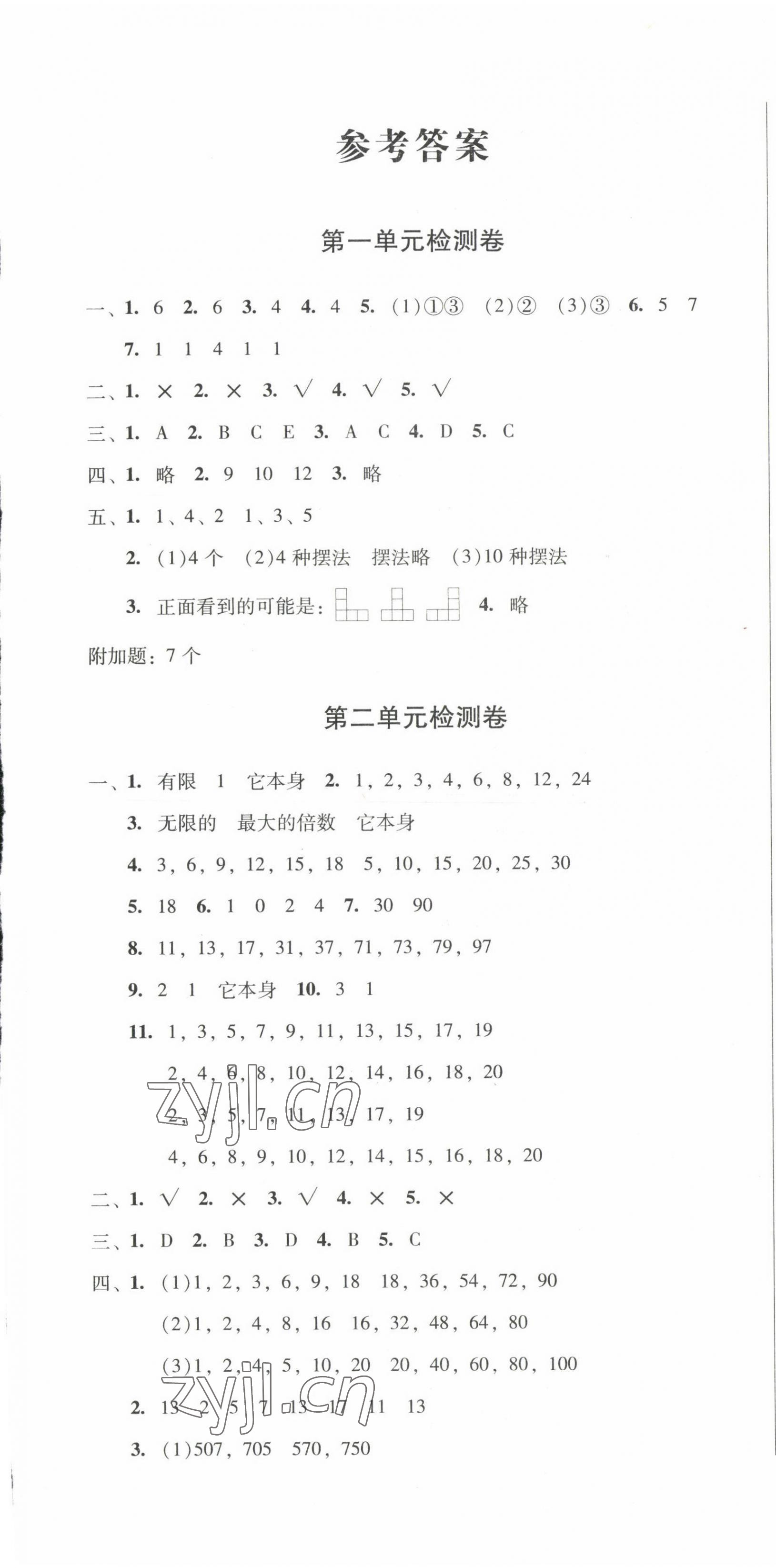 2022年一线名师夺冠王检测卷五年级数学下册人教版 第1页