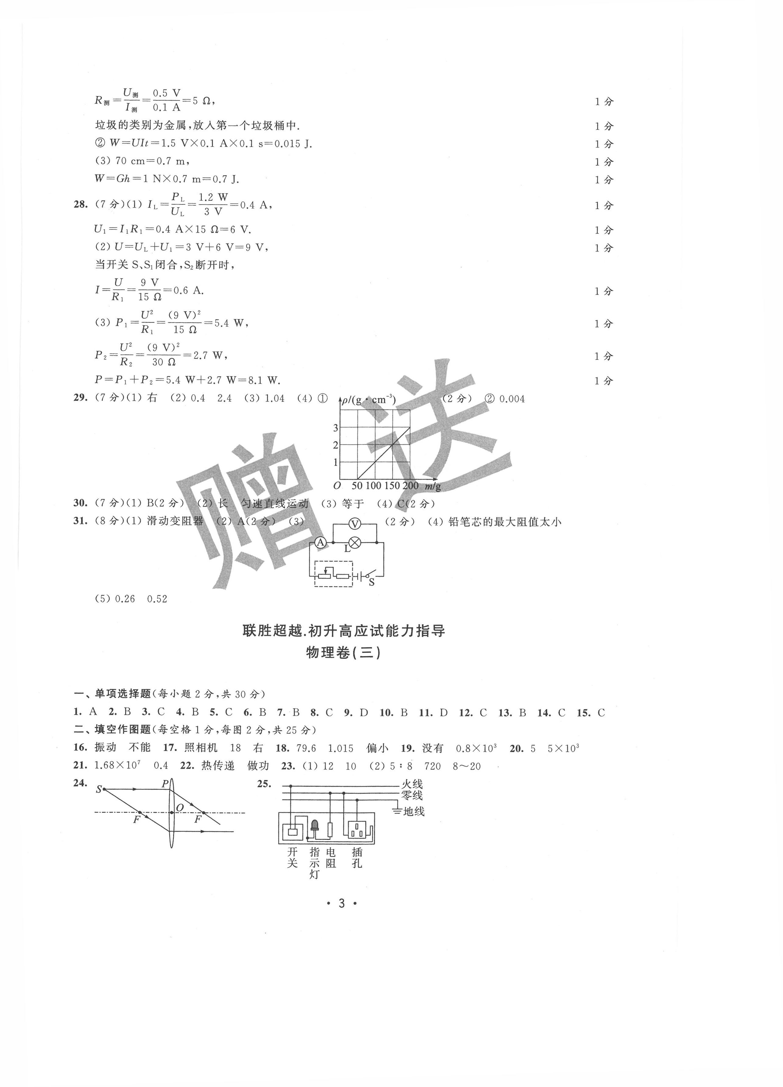 2022年聯(lián)勝超越初升高應試能力指導物理 參考答案第3頁