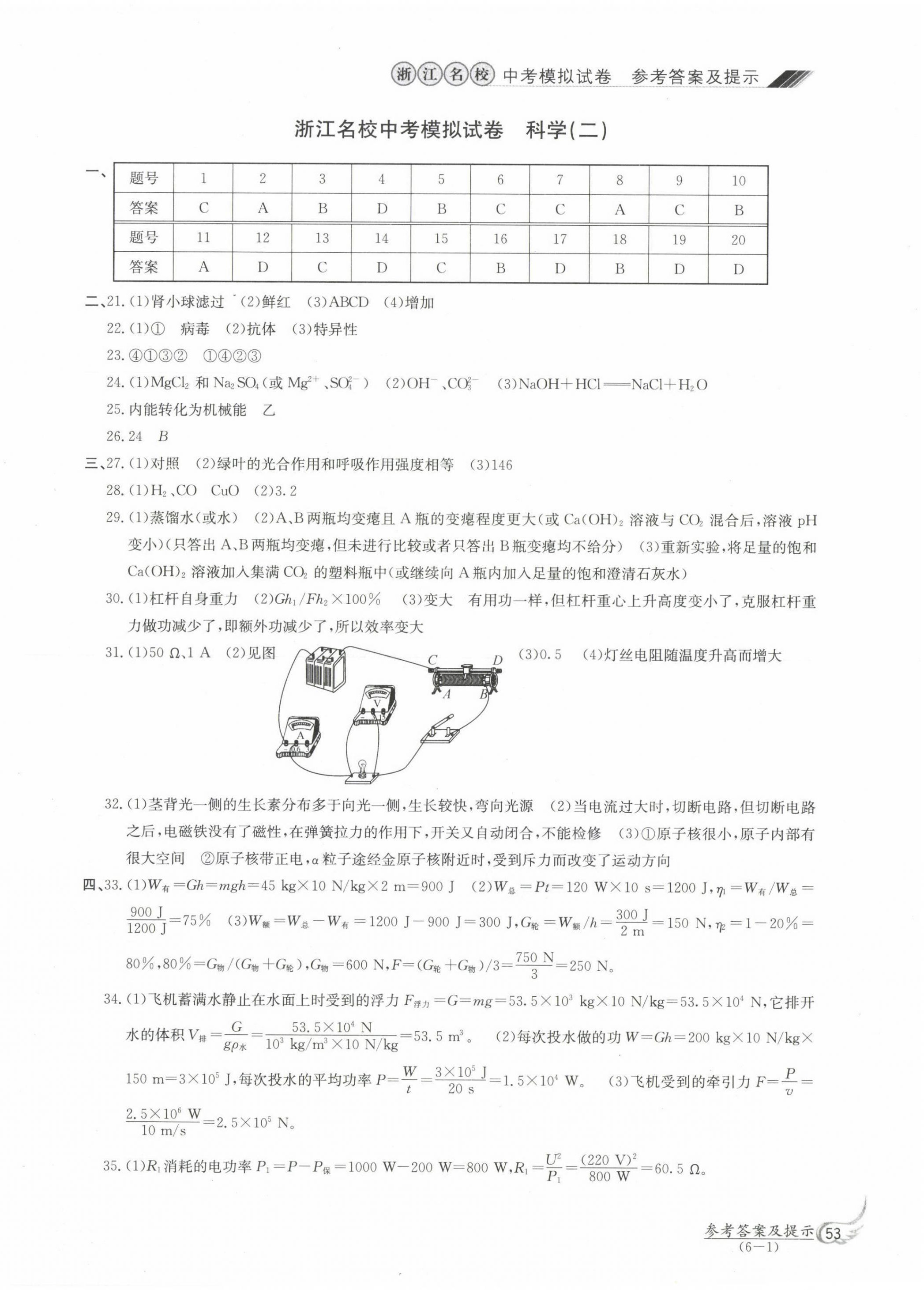 2022年浙江名校中考模擬試卷科學(xué) 第2頁