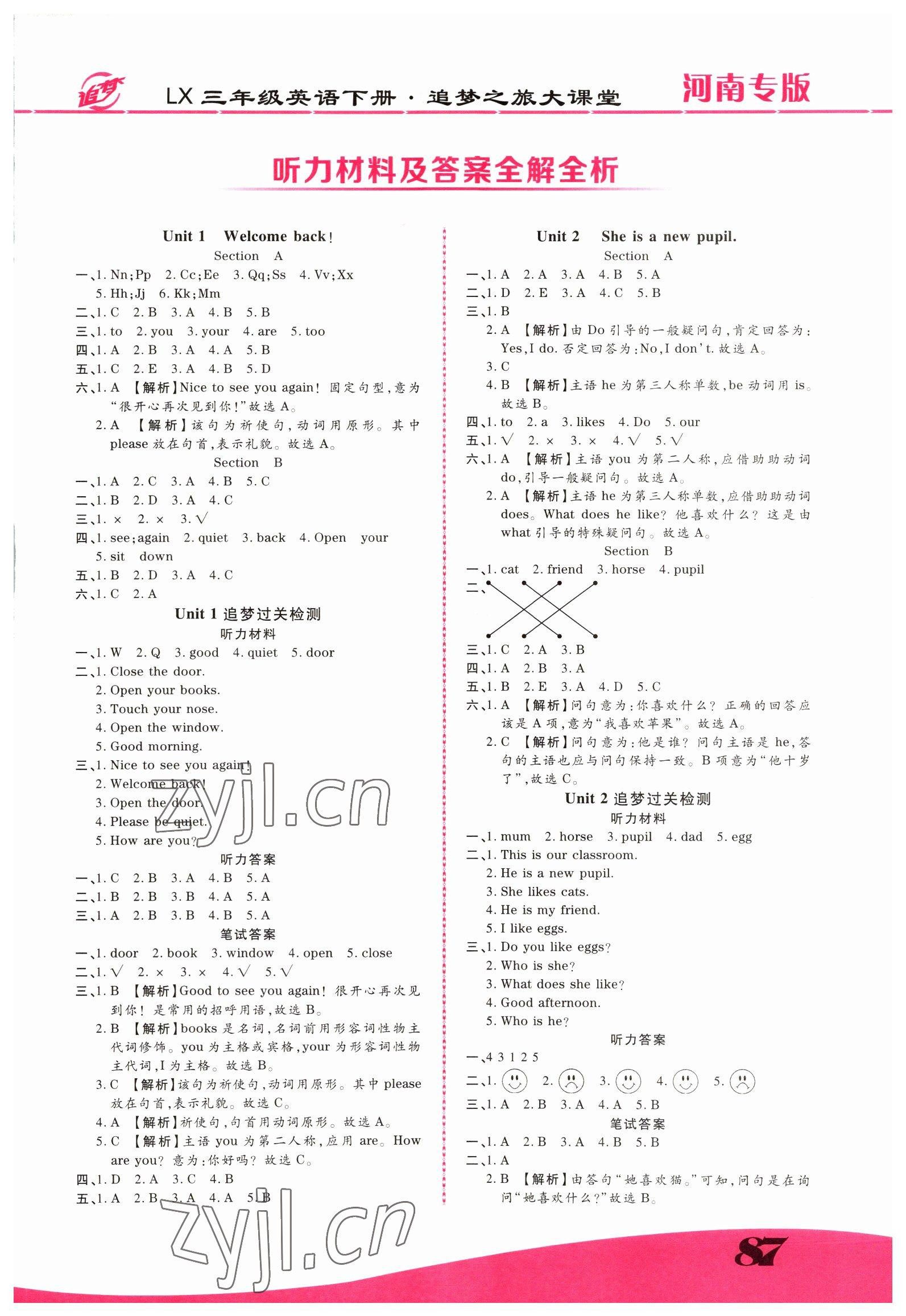 2022年追夢(mèng)之旅大課堂三年級(jí)英語(yǔ)下冊(cè)湘魯教版河南專版 第1頁(yè)