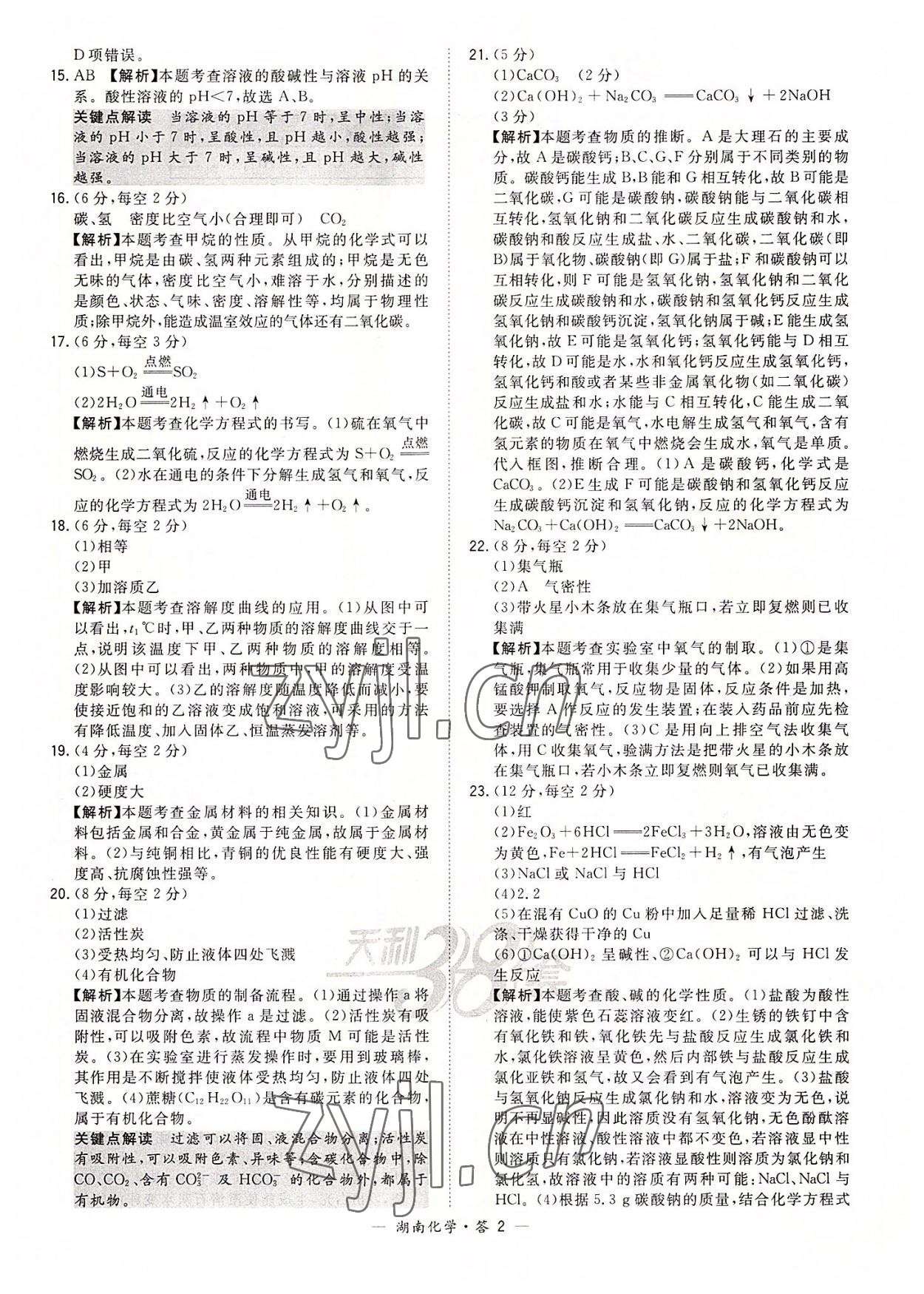 2022年天利38套中考試題精選化學(xué)湖南專(zhuān)版 參考答案第2頁(yè)