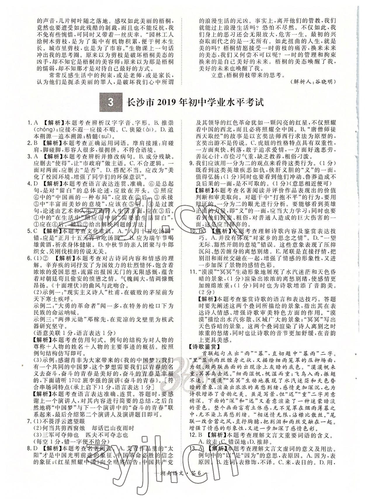 2022年天利38套中考試題精選語(yǔ)文湖南專版 參考答案第6頁(yè)