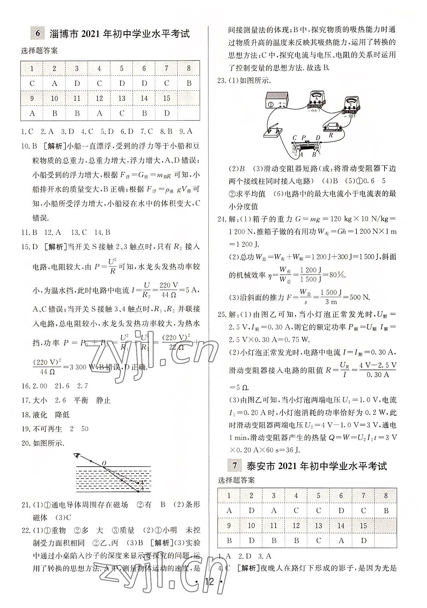 2022年中考妙策山东省16地市+莱芜区30套汇编物理 第12页