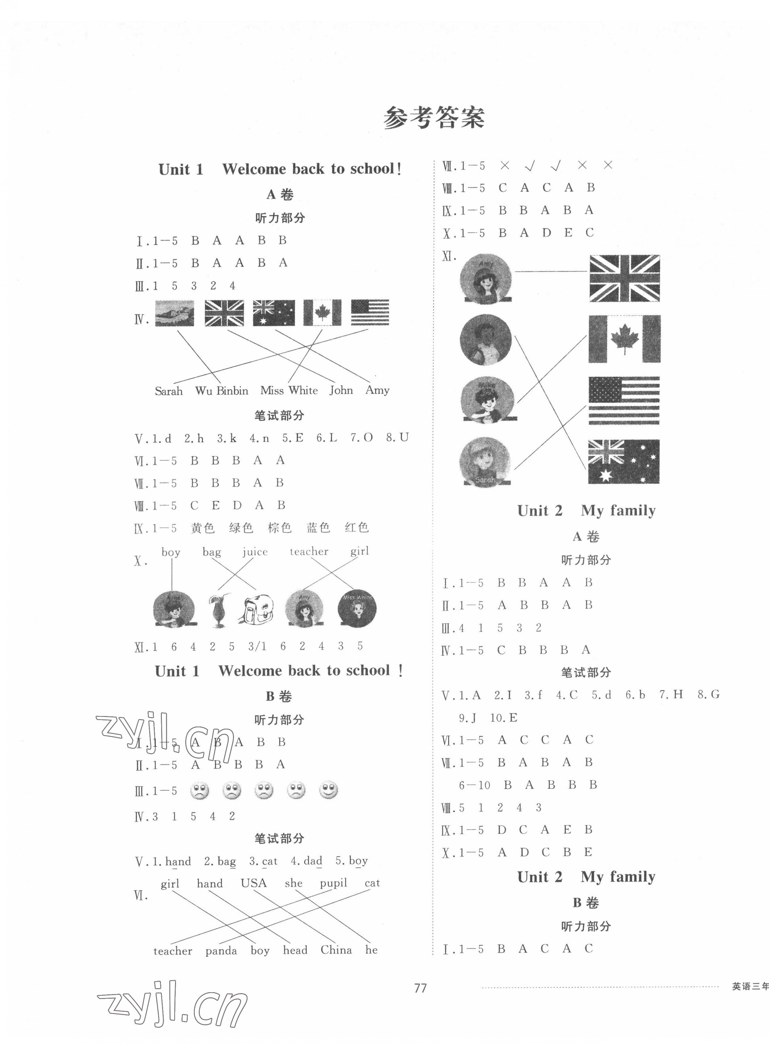 2022年同步練習(xí)冊配套單元自測卷三年級英語下冊人教版 第1頁