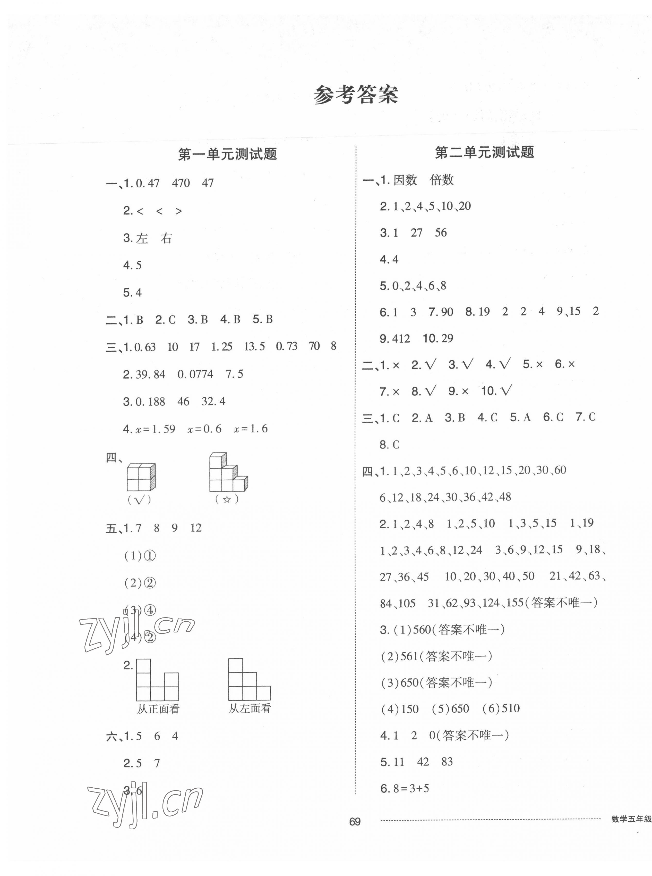 2022年同步練習(xí)冊(cè)配套單元自測(cè)卷五年級(jí)數(shù)學(xué)下冊(cè)人教版 第1頁(yè)