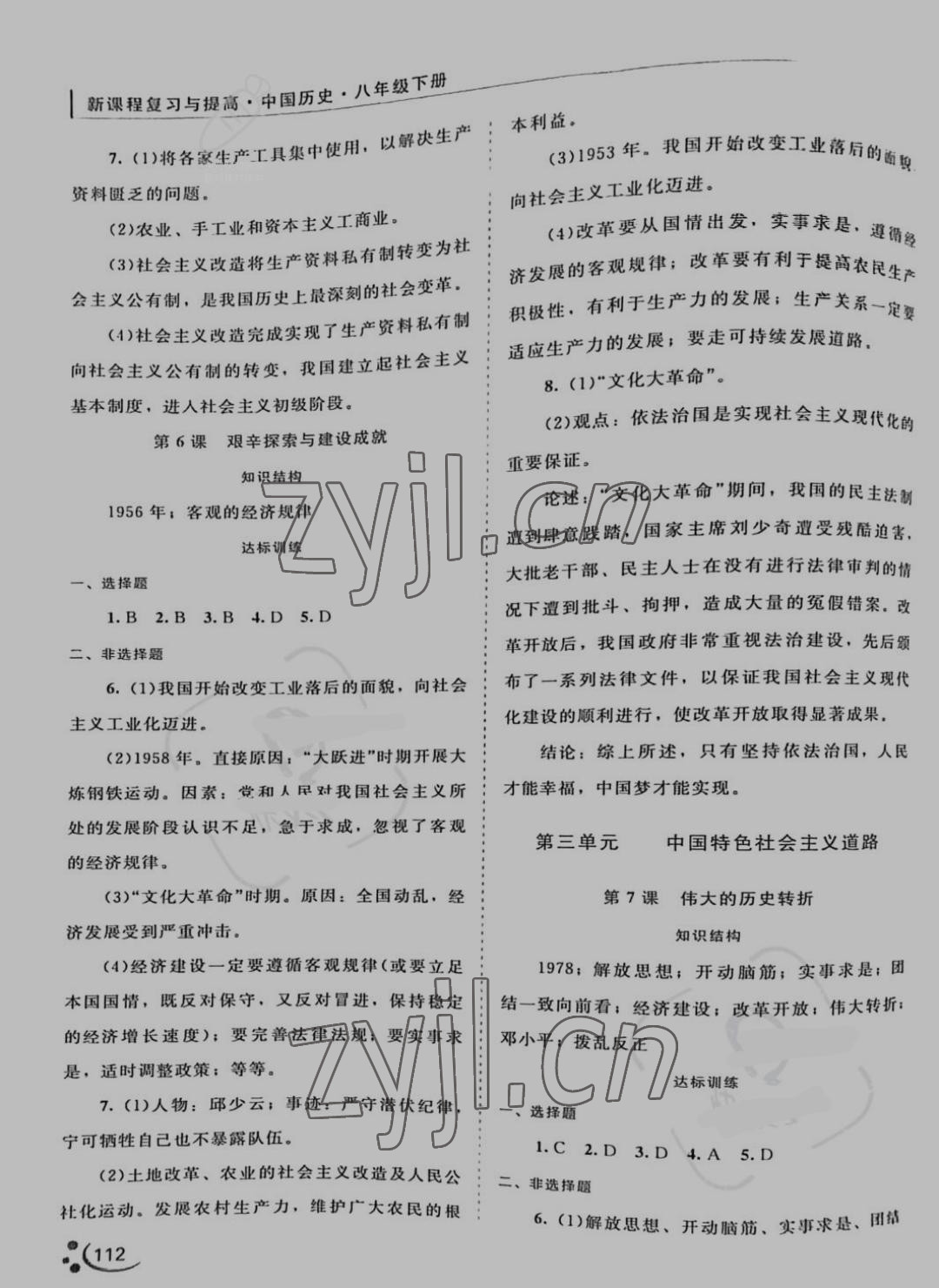 2022年新課程復(fù)習(xí)與提高八年級(jí)歷史下冊(cè)人教版 參考答案第4頁(yè)