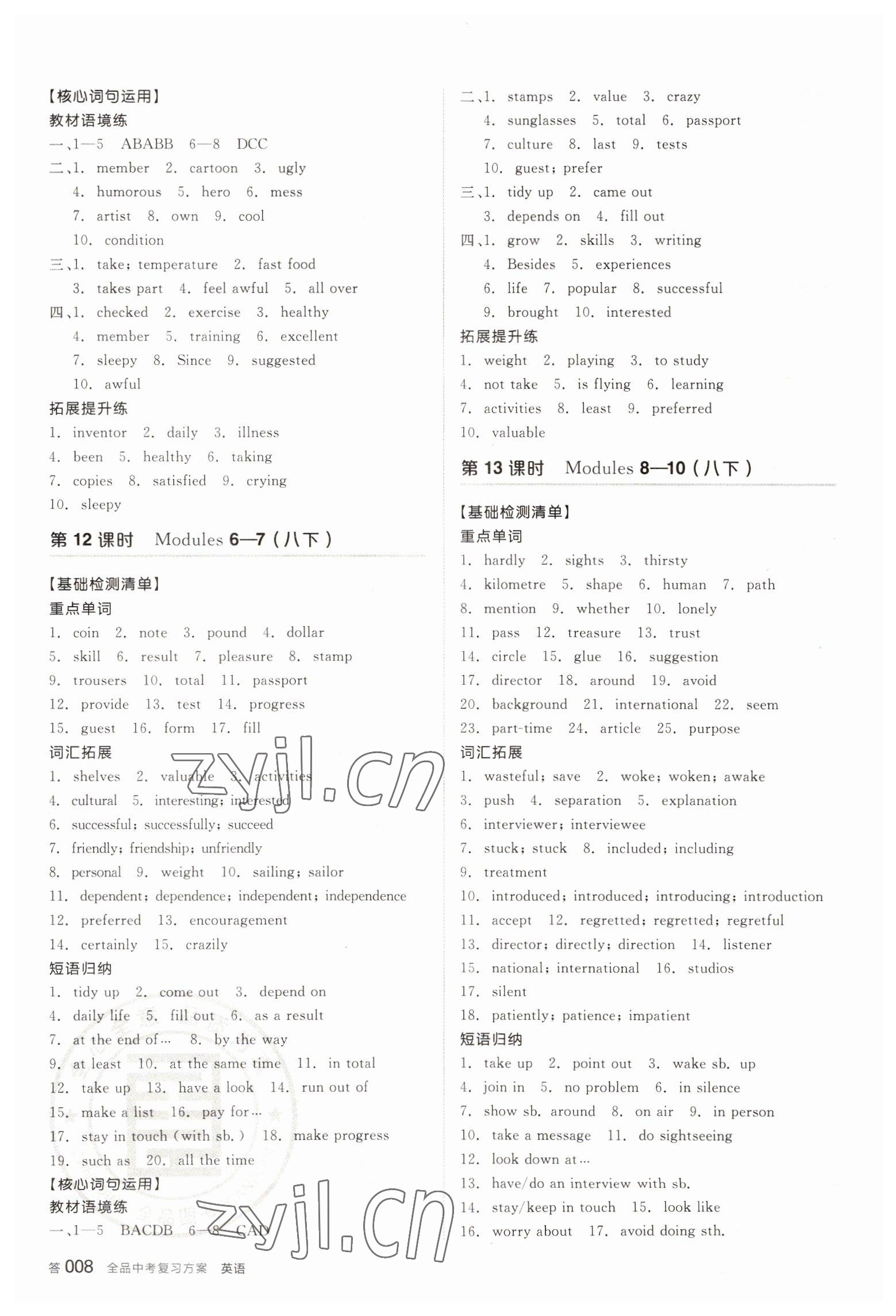 2022年全品中考復(fù)習(xí)方案英語天津?qū)０?nbsp;參考答案第7頁