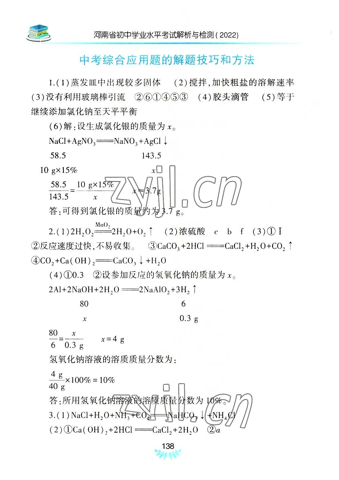 2022年河南省初中學(xué)業(yè)水平考試解析與檢測化學(xué)下冊 參考答案第3頁