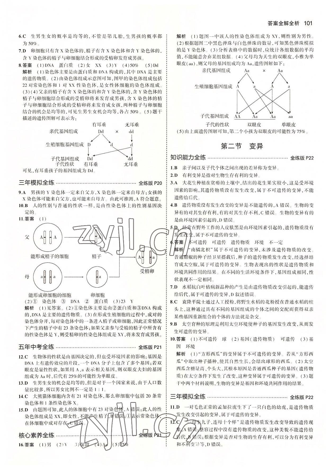 2022年5年中考3年模拟初中生物八年级下册冀少版 第7页