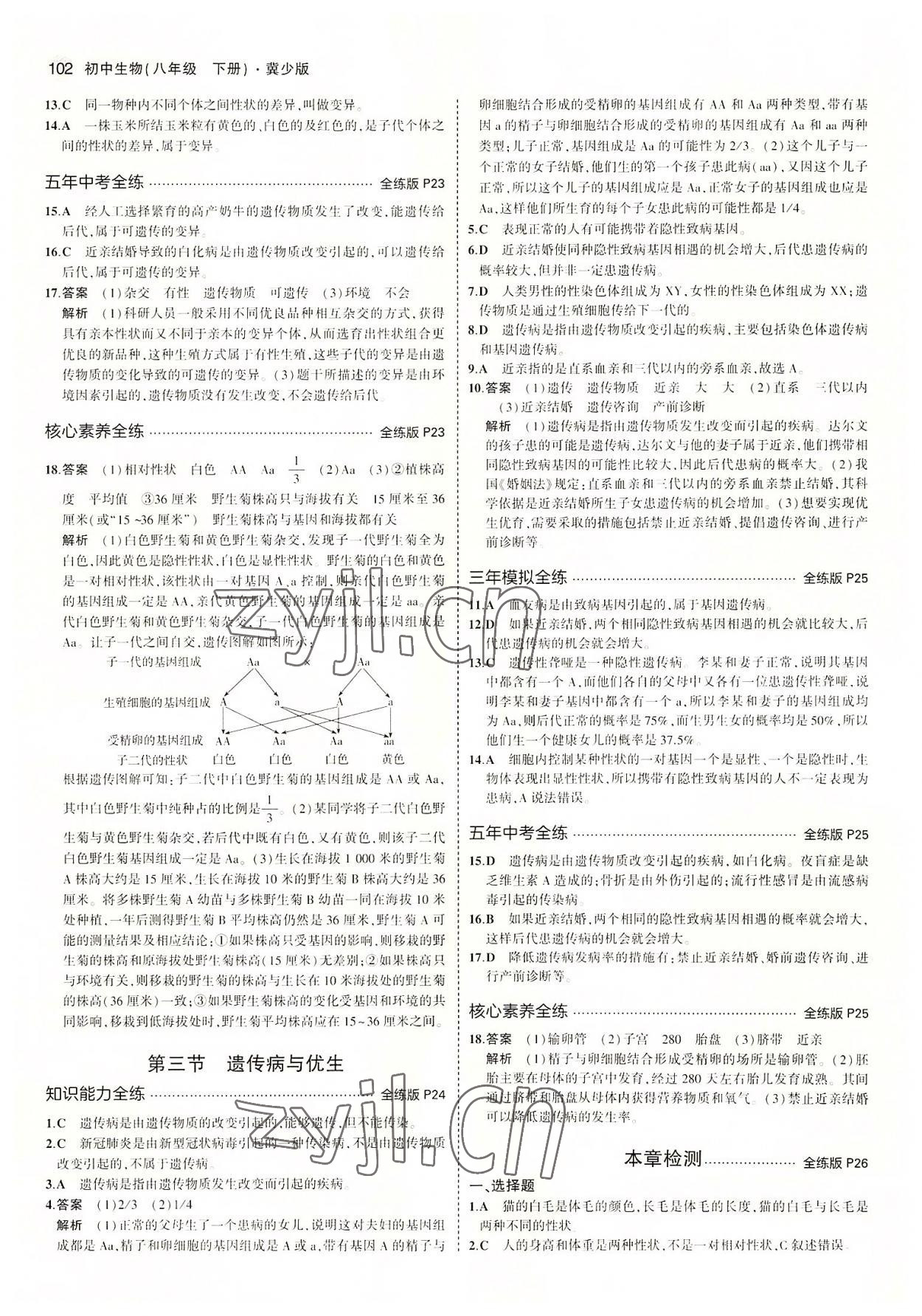 2022年5年中考3年模擬初中生物八年級(jí)下冊(cè)冀少版 第8頁