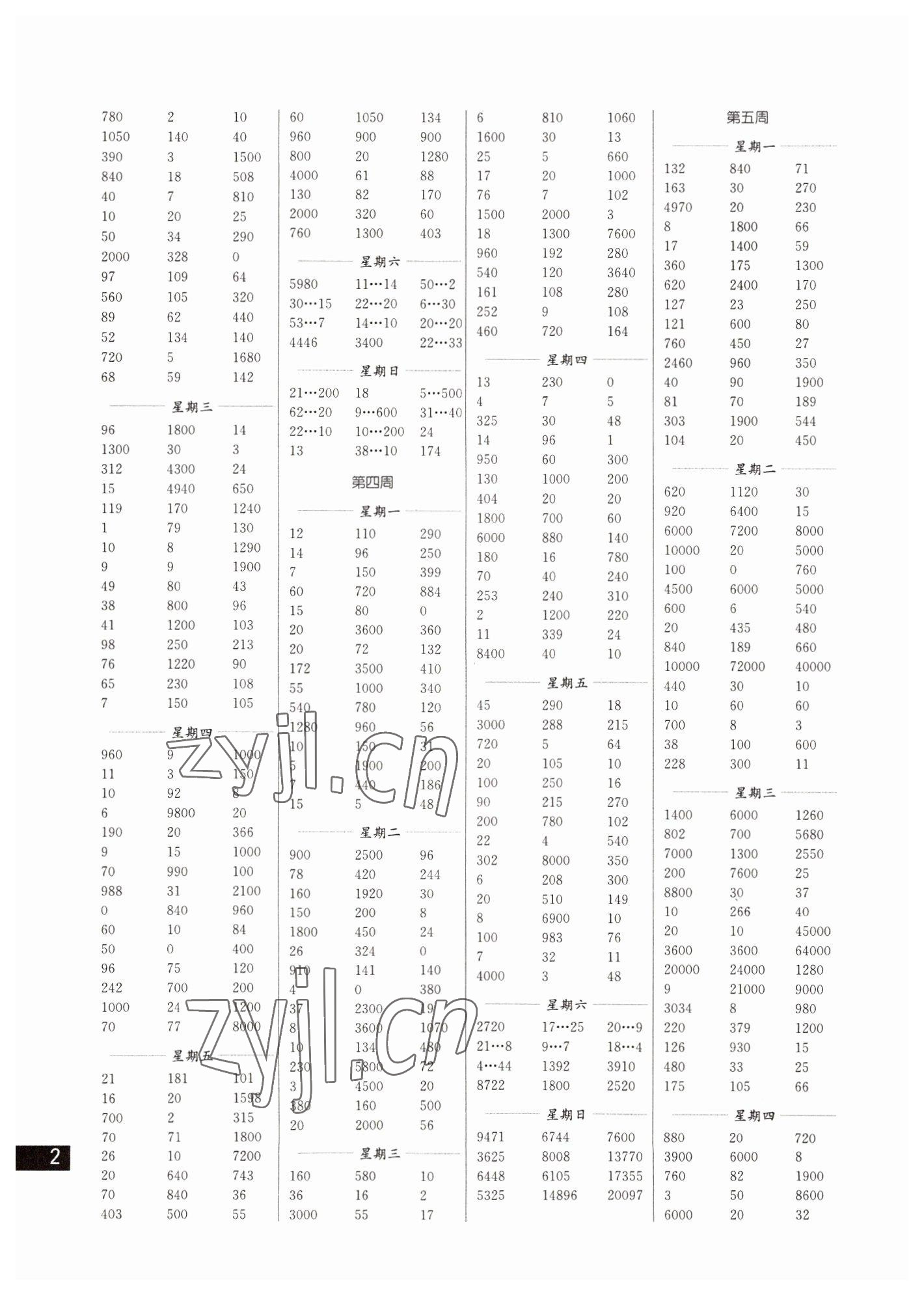 2022年口算練習(xí)冊四年級下冊蘇教版 參考答案第2頁