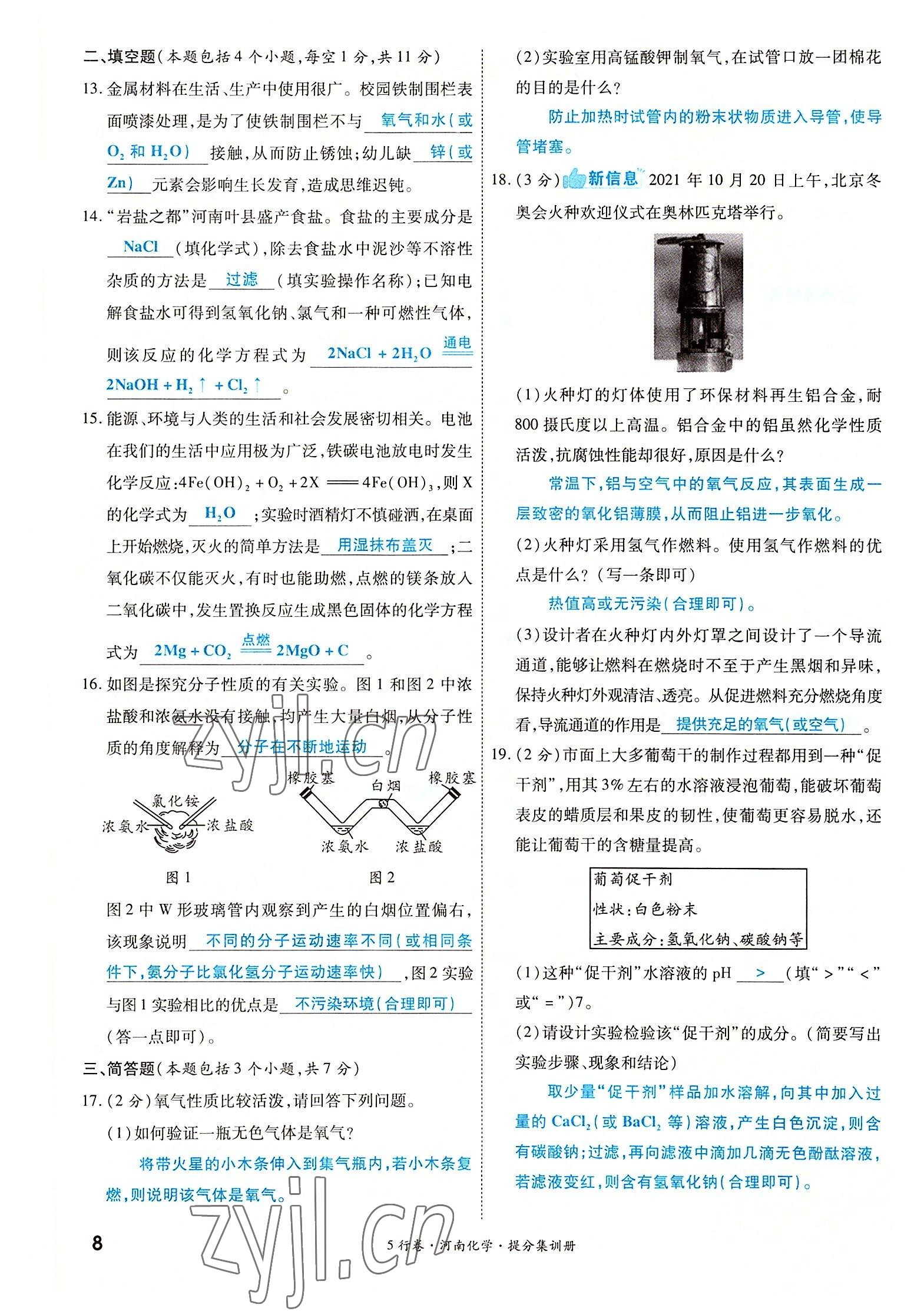 2022年一战成名5行卷化学河南专版 参考答案第13页