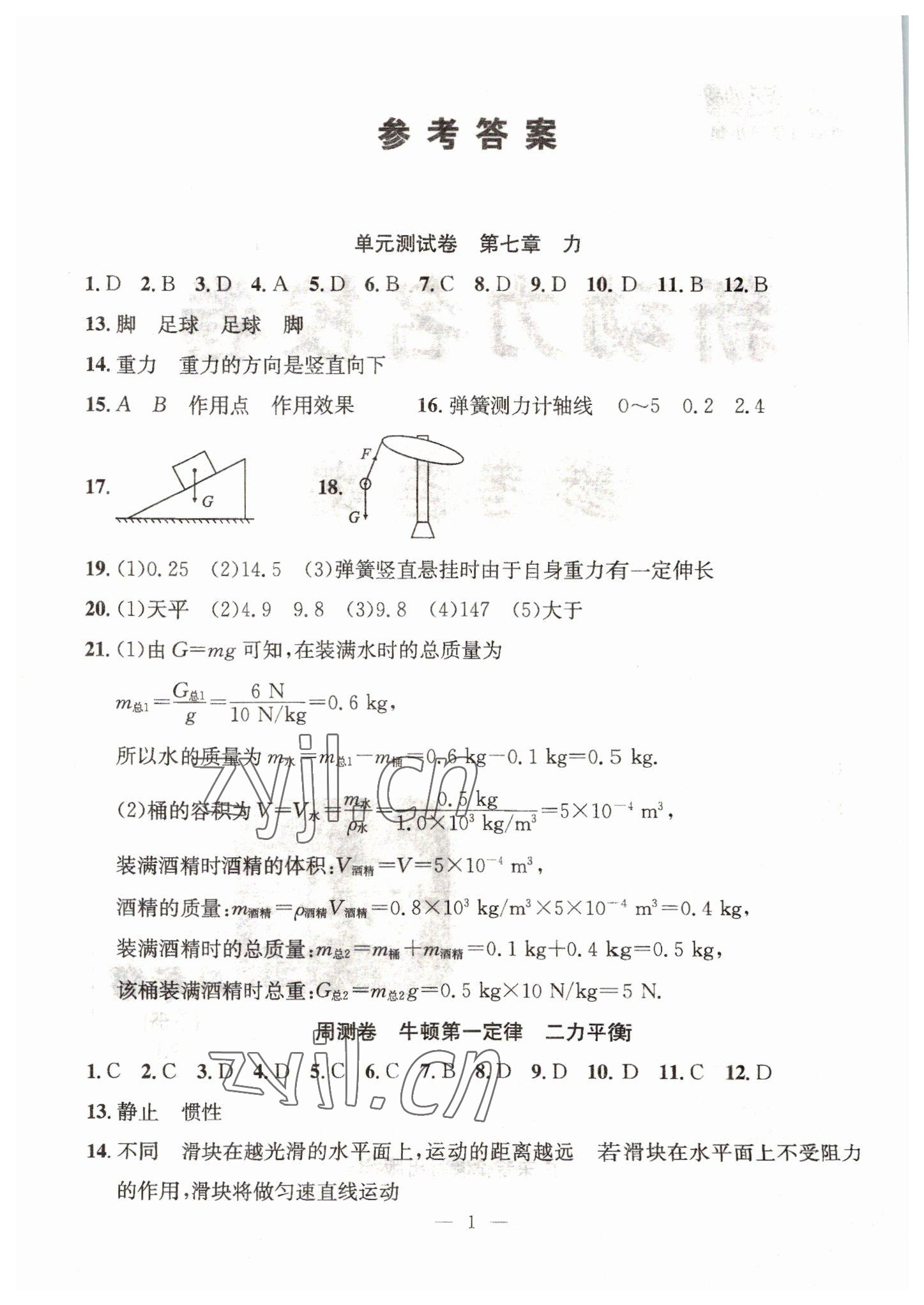 2022年新動力名校卷八年級物理下冊人教版 參考答案第1頁