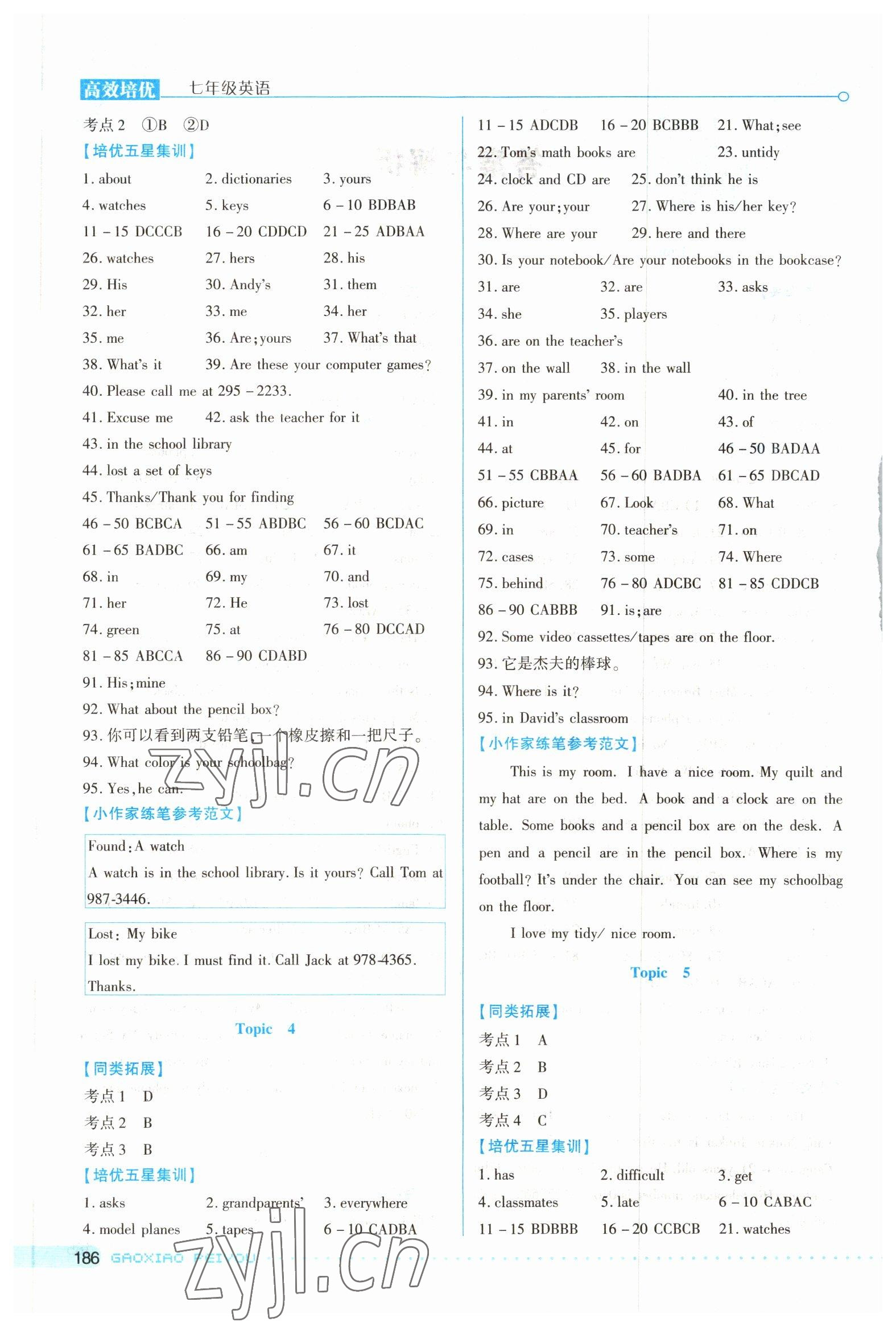 2022年預(yù)錄培優(yōu)教程高效培優(yōu)七年級英語全一冊人教版 參考答案第2頁