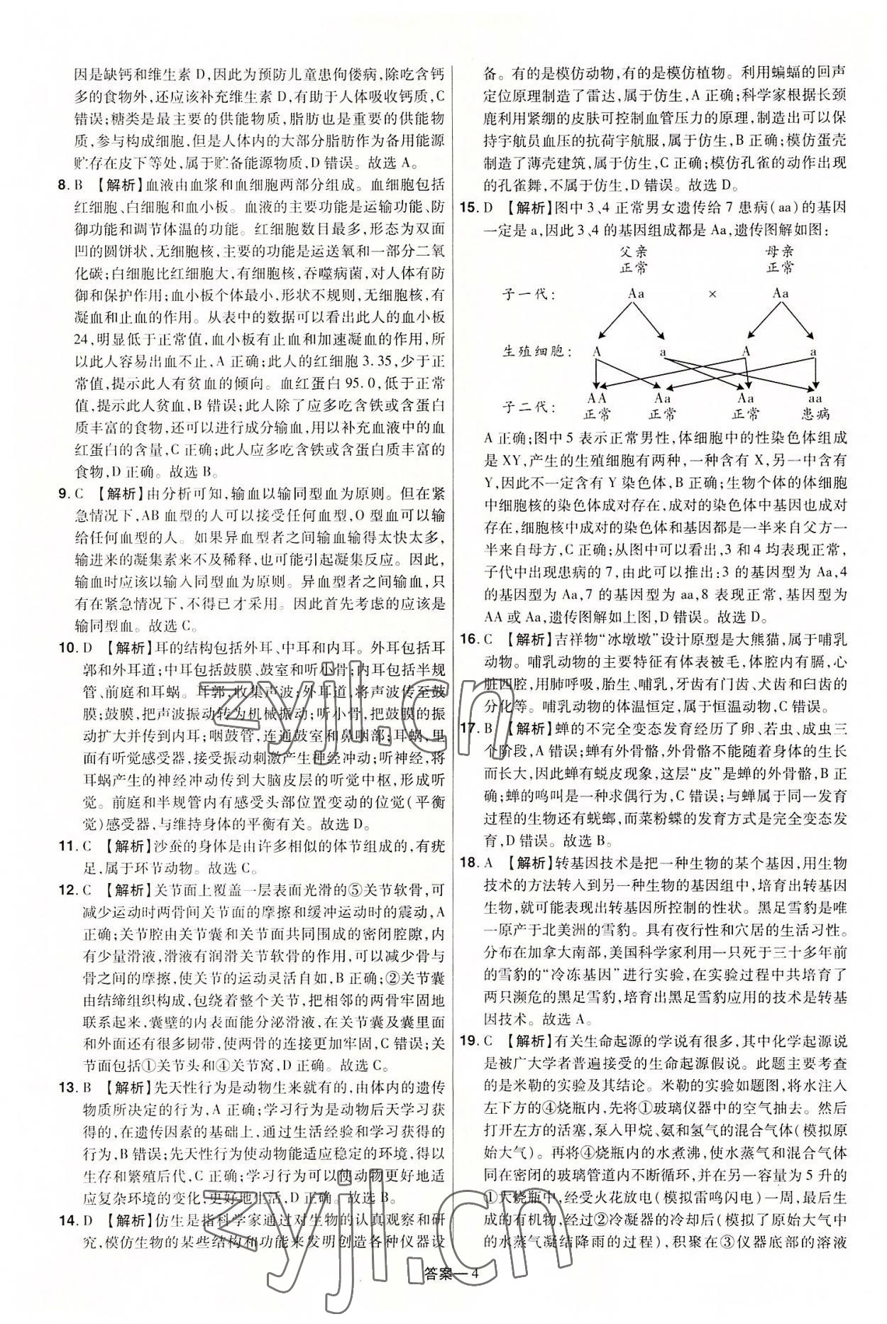 2022年领扬中考卷猜押8套卷生物河南专版 参考答案第4页