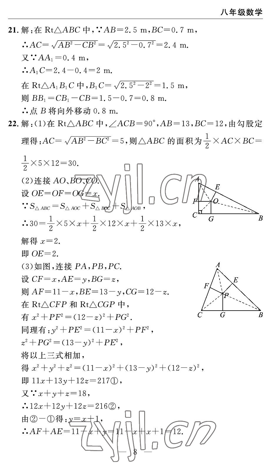 2022年智慧課堂自主評價八年級數學下冊人教版宜昌專版 參考答案第8頁