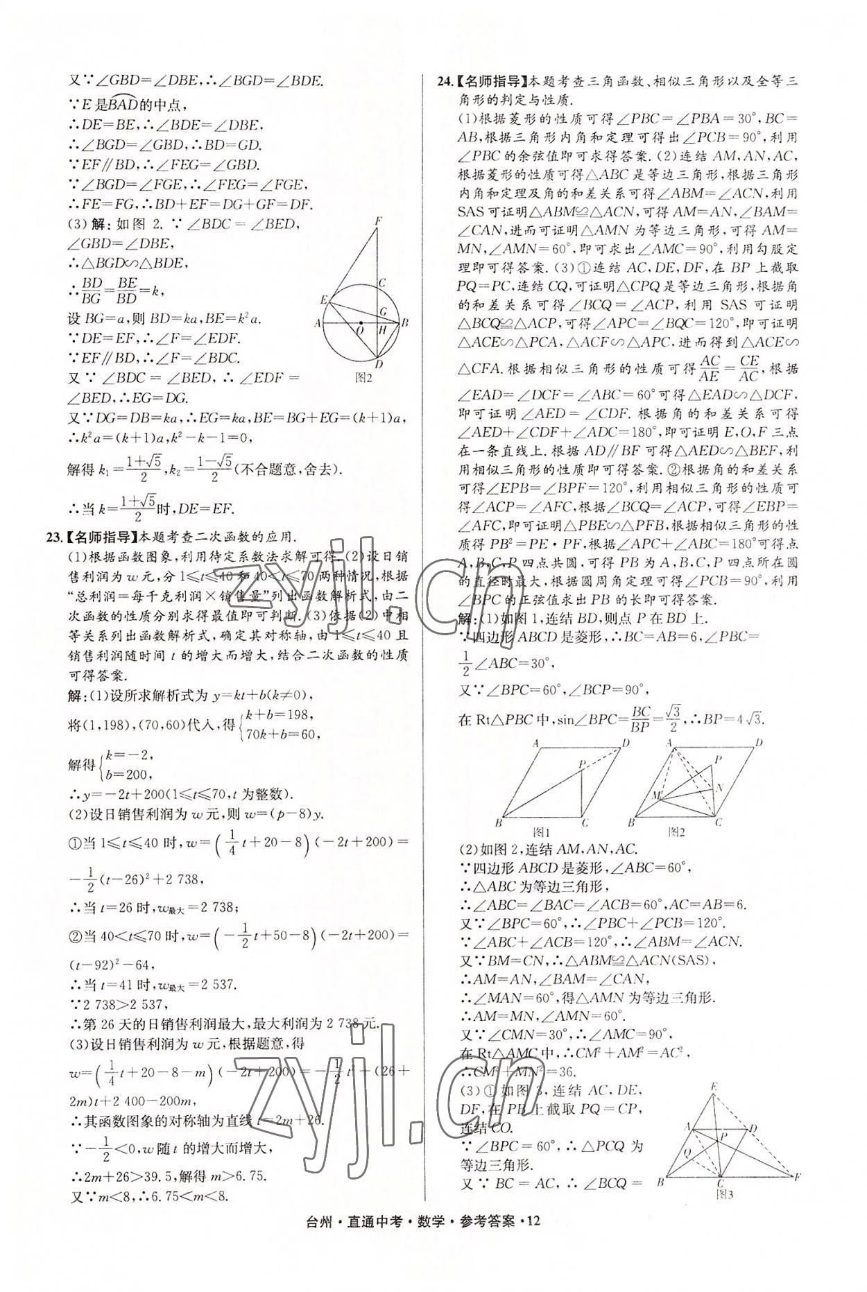 2022年直通中考中考試題精編數(shù)學(xué)臺(tái)州專版 參考答案第12頁(yè)