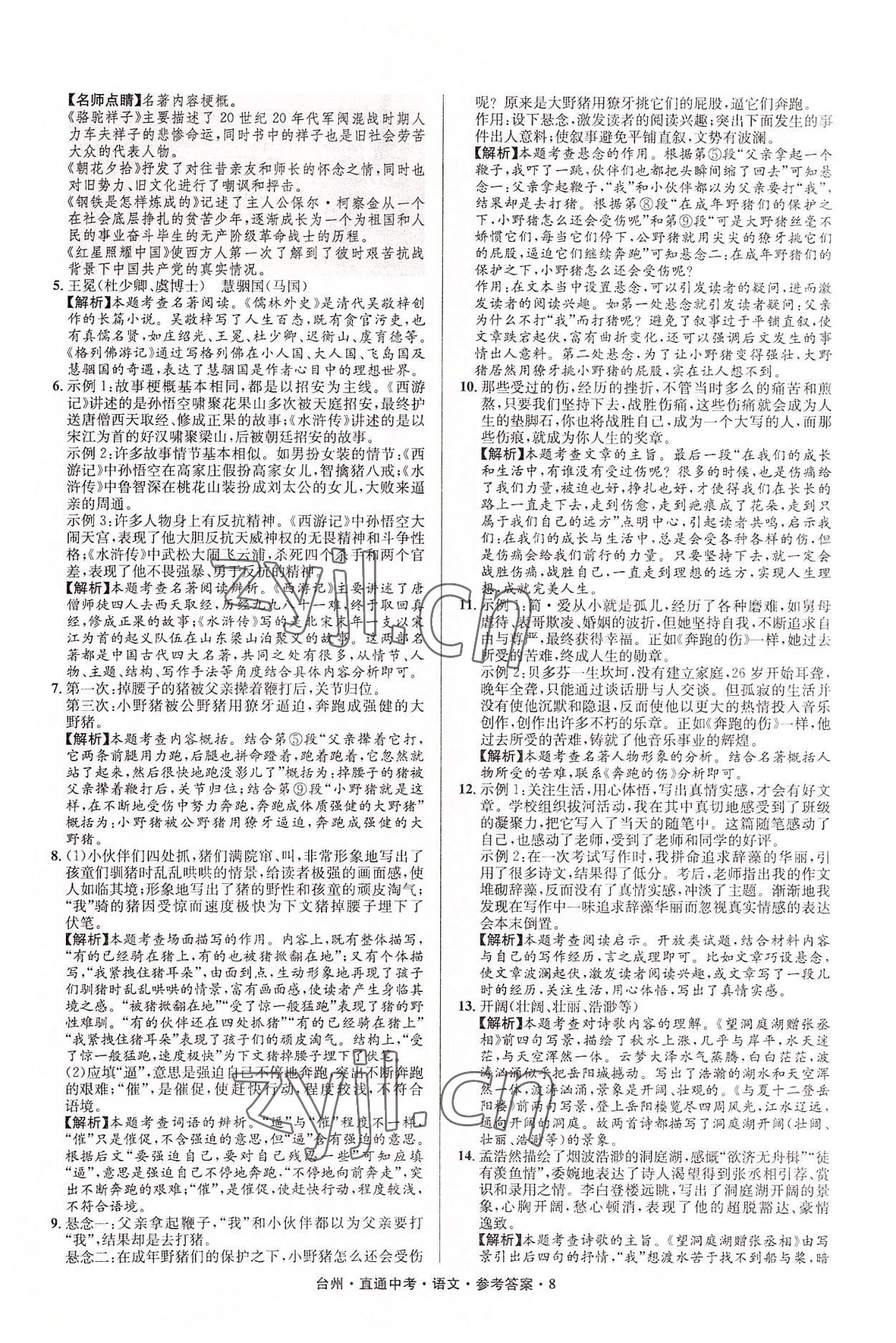 2022年直通中考中考試題精編語(yǔ)文臺(tái)州專版 參考答案第8頁(yè)