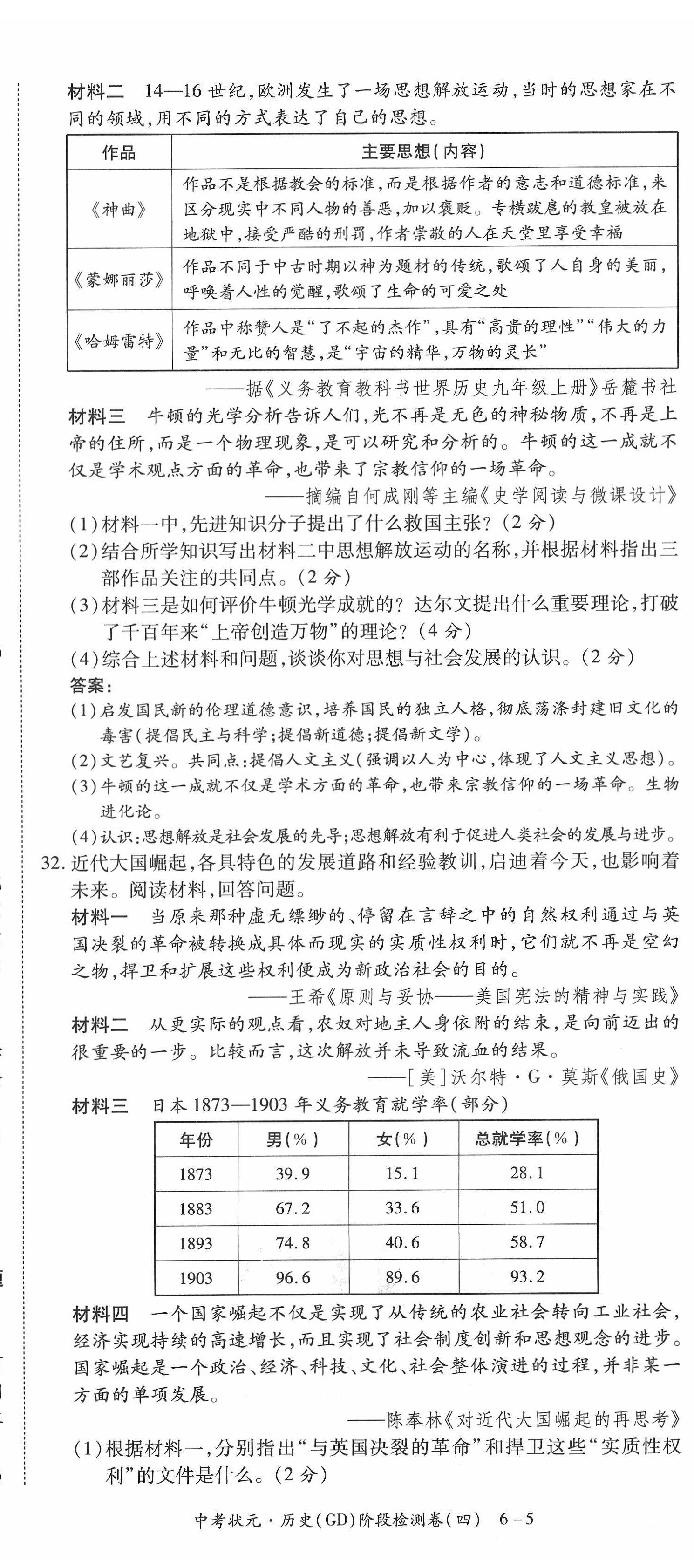 2022年中考状元历史广东专版 参考答案第66页