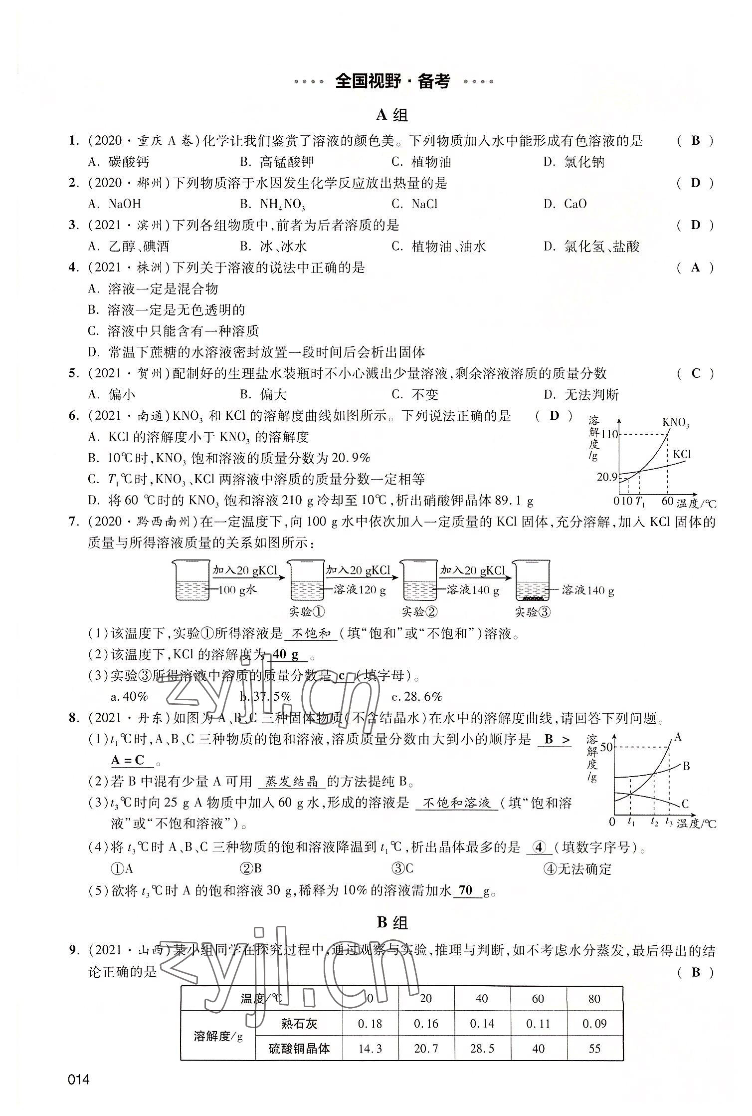 2022年中考狀元化學(xué)廣東專版 參考答案第46頁