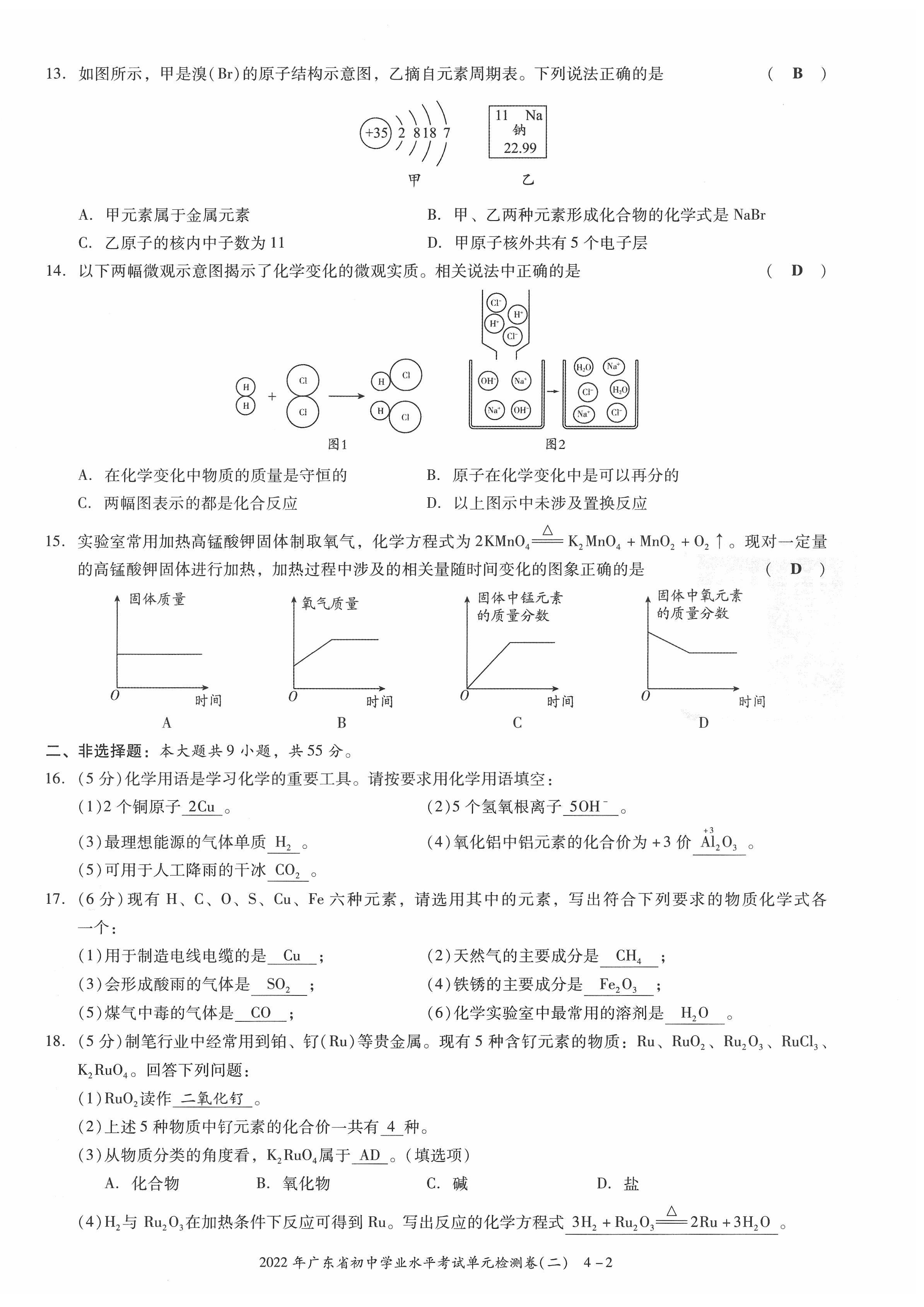 2022年中考狀元化學(xué)廣東專版 參考答案第15頁