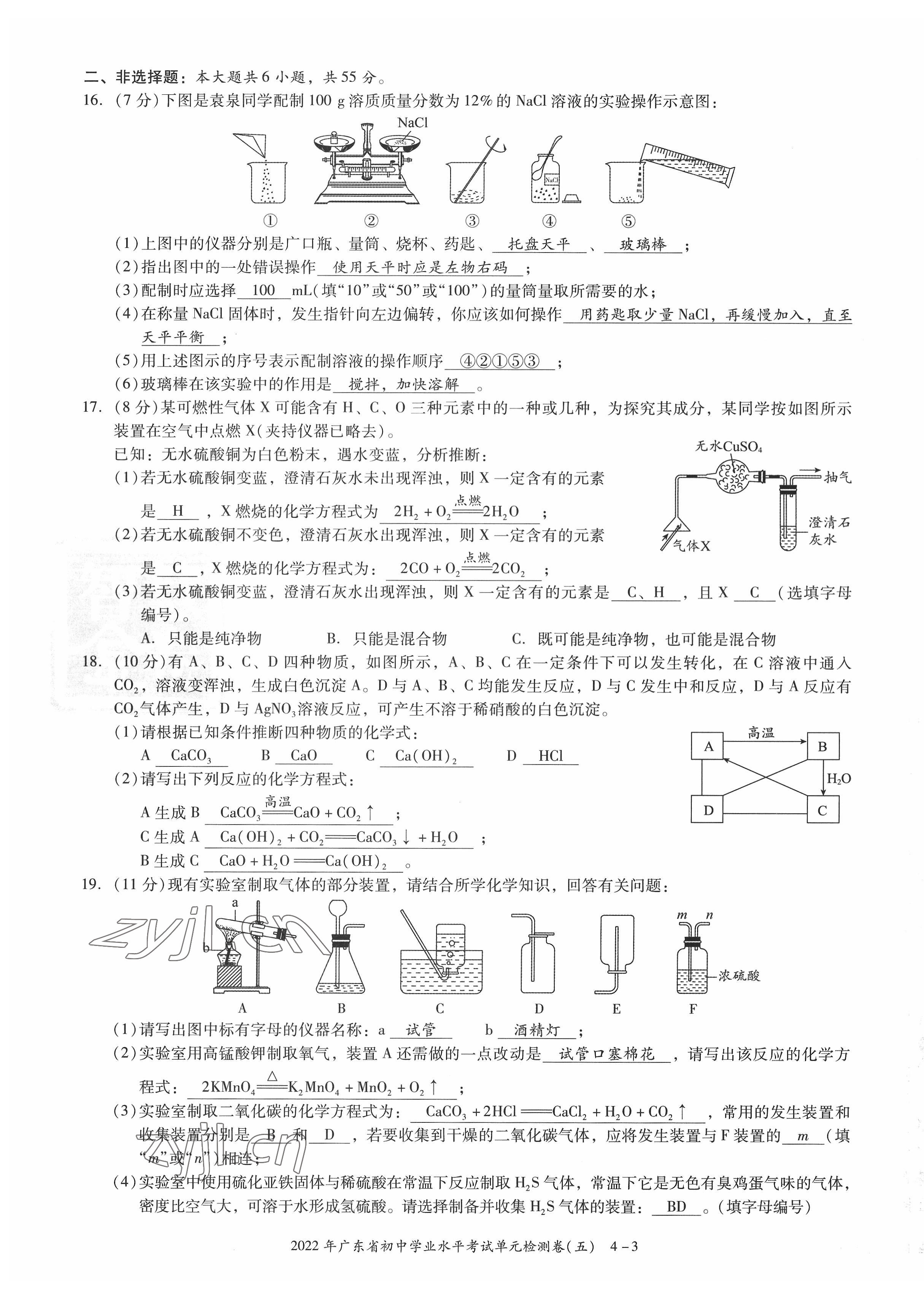 2022年中考状元化学广东专版 参考答案第54页