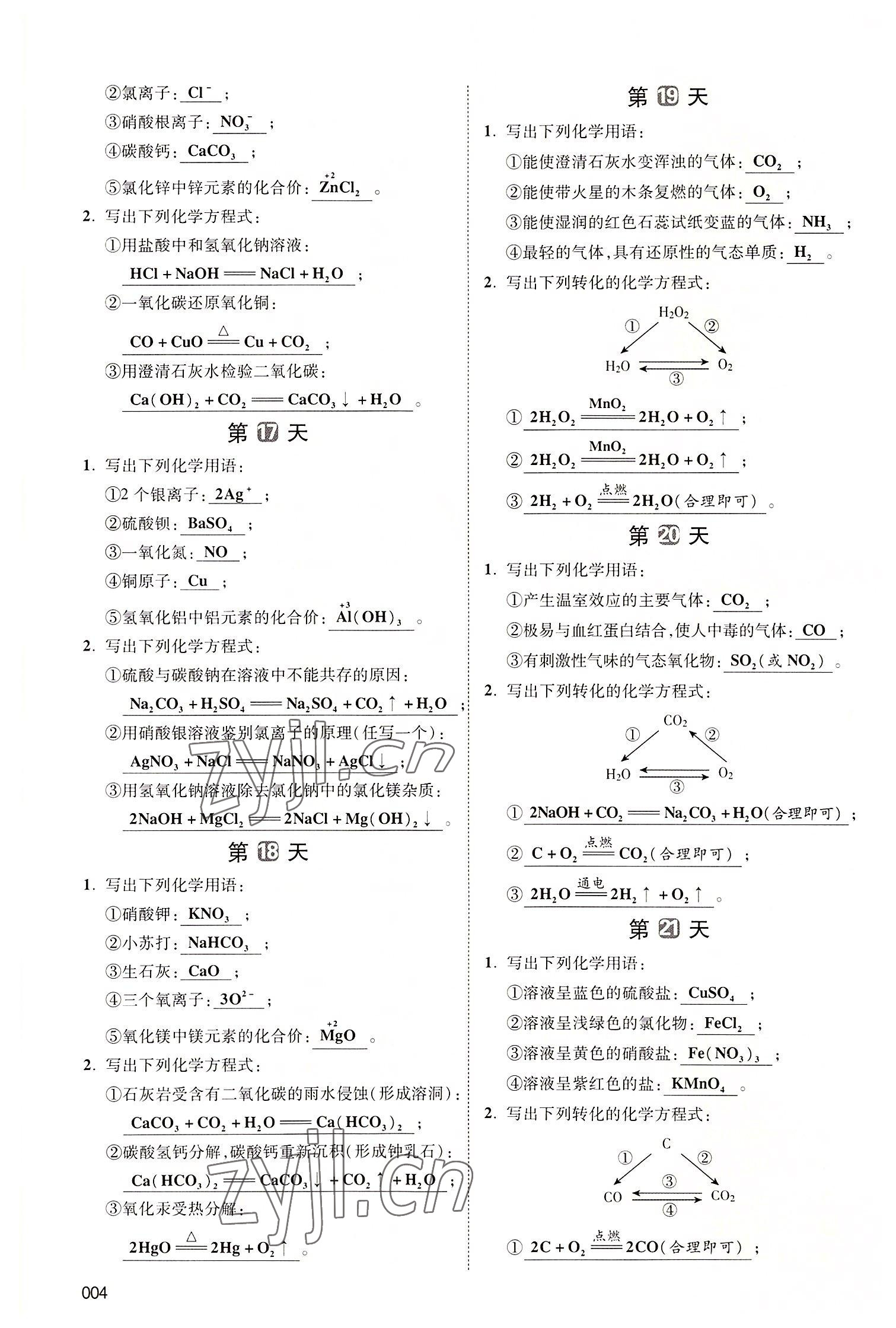 2022年中考状元化学广东专版 参考答案第16页