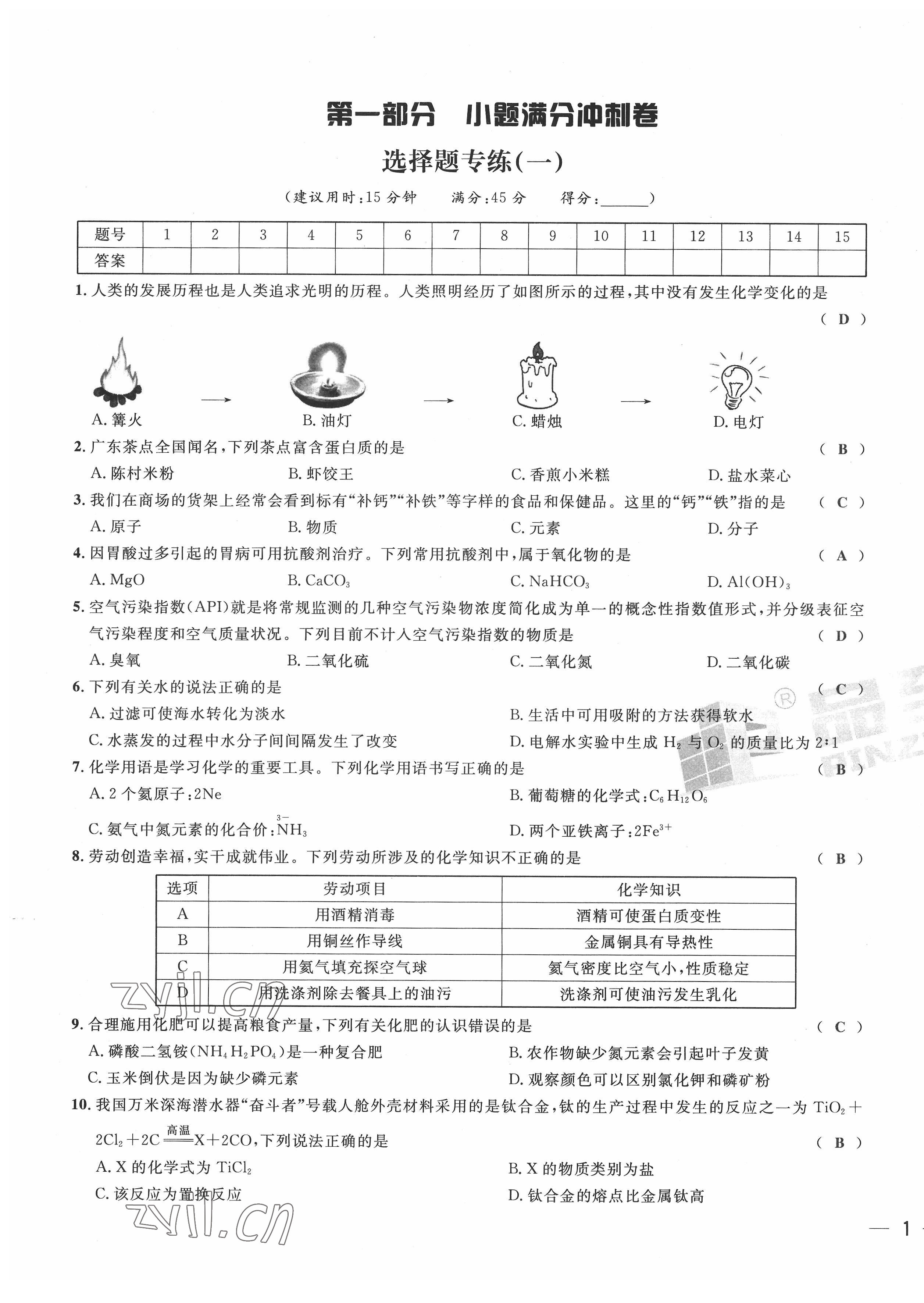 2022年新一線必刷卷化學廣東專版 第1頁