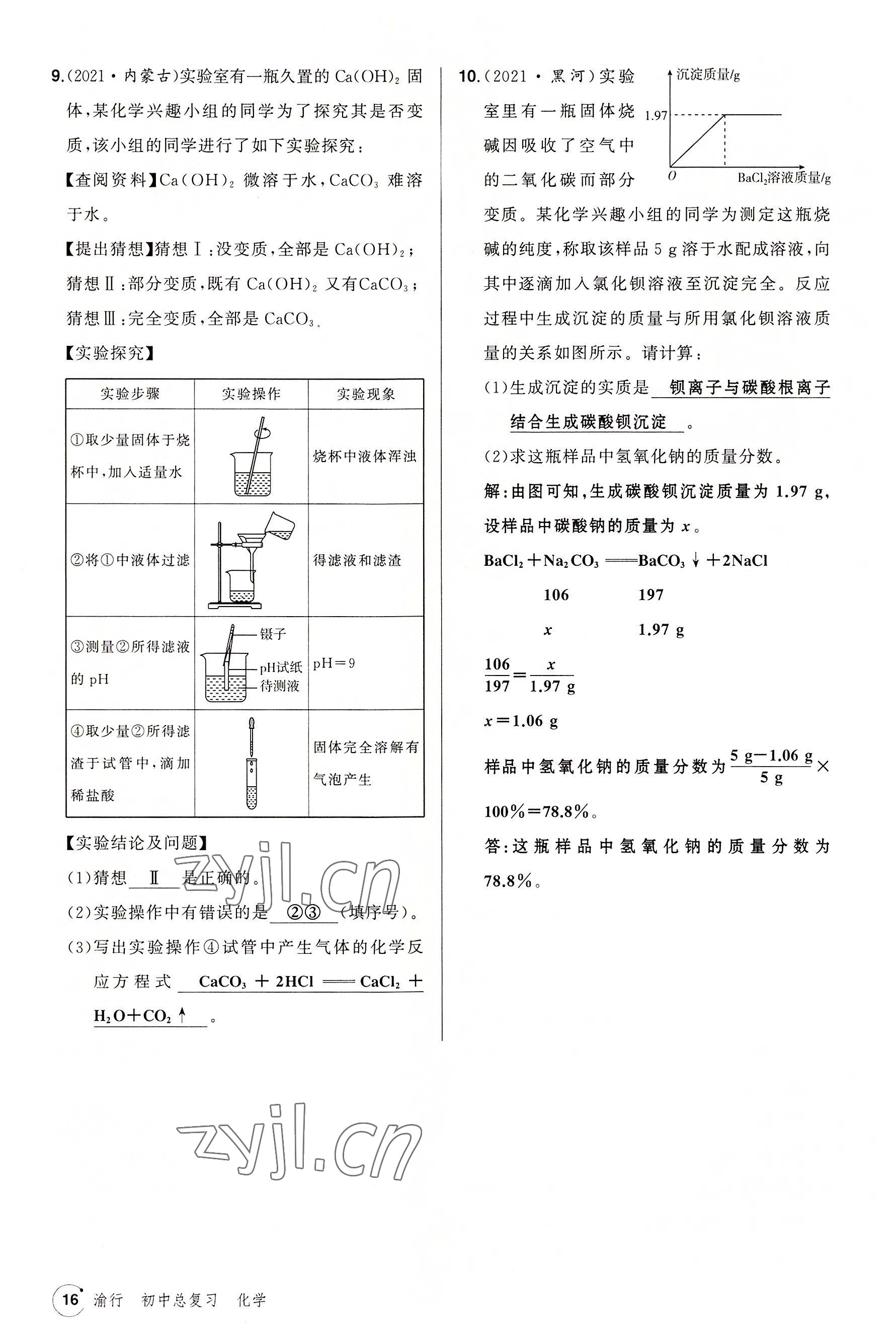 2022年渝行中考初中總復(fù)習(xí)化學(xué)重慶專版 參考答案第47頁(yè)