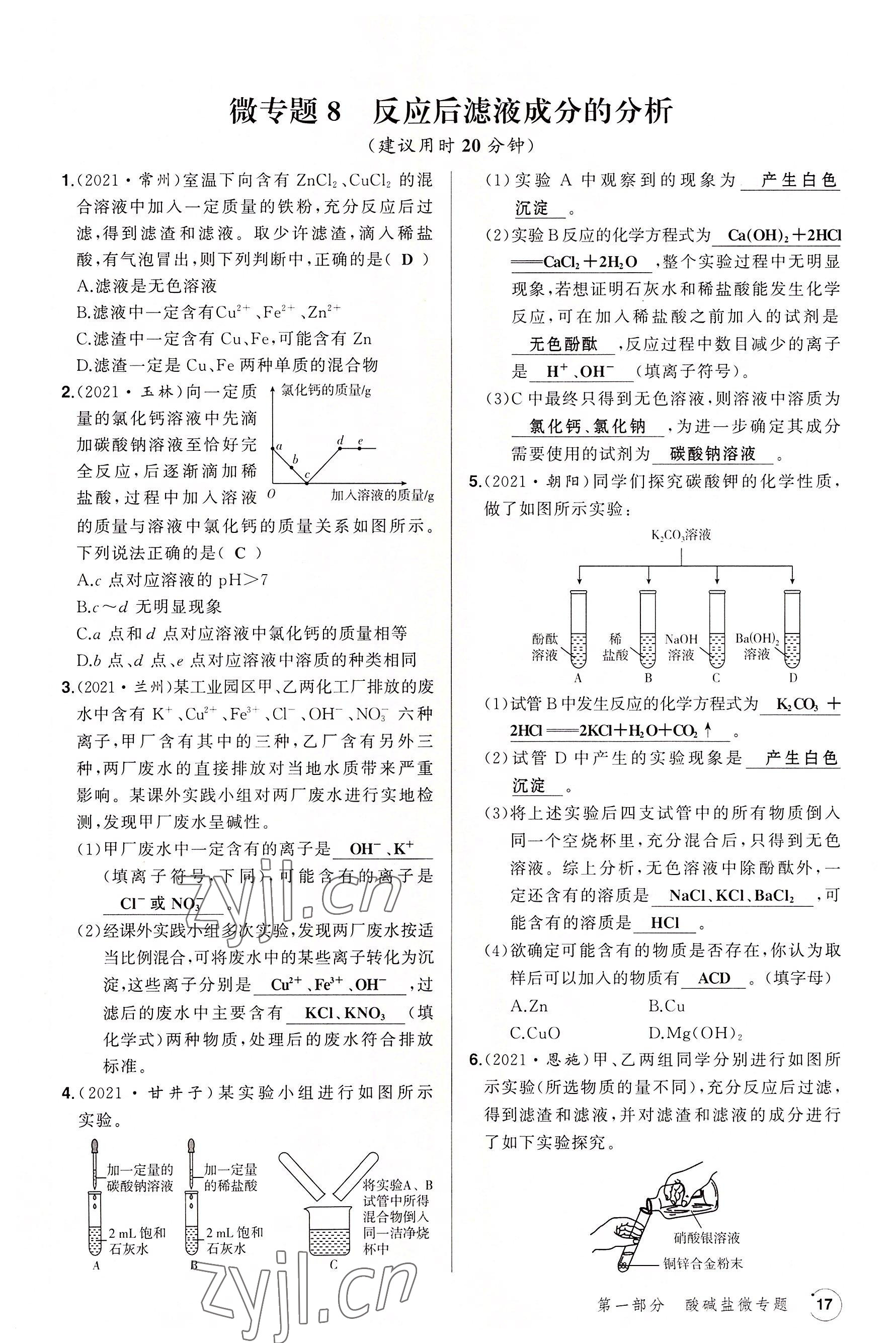 2022年渝行中考初中總復(fù)習(xí)化學(xué)重慶專版 參考答案第50頁