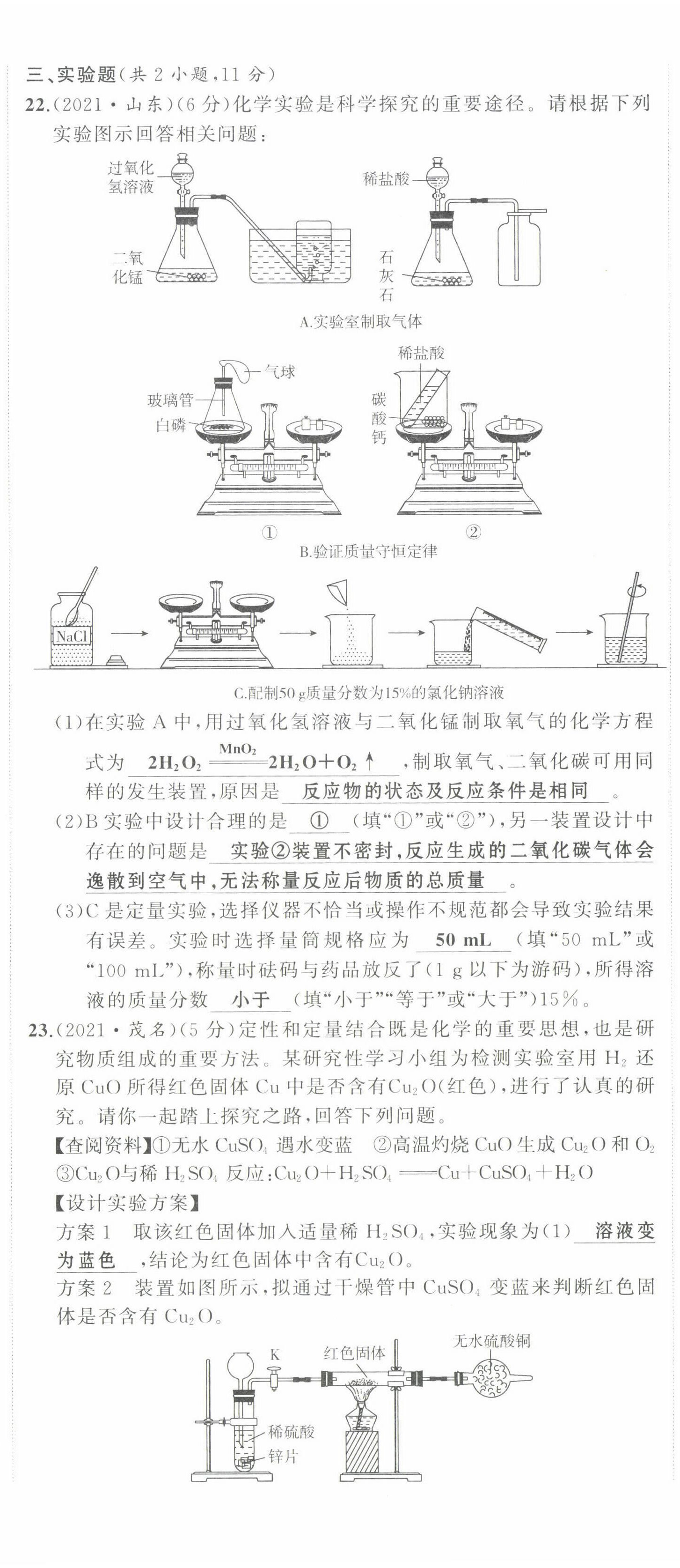 2022年渝行中考初中總復(fù)習(xí)化學(xué)重慶專版 參考答案第67頁(yè)