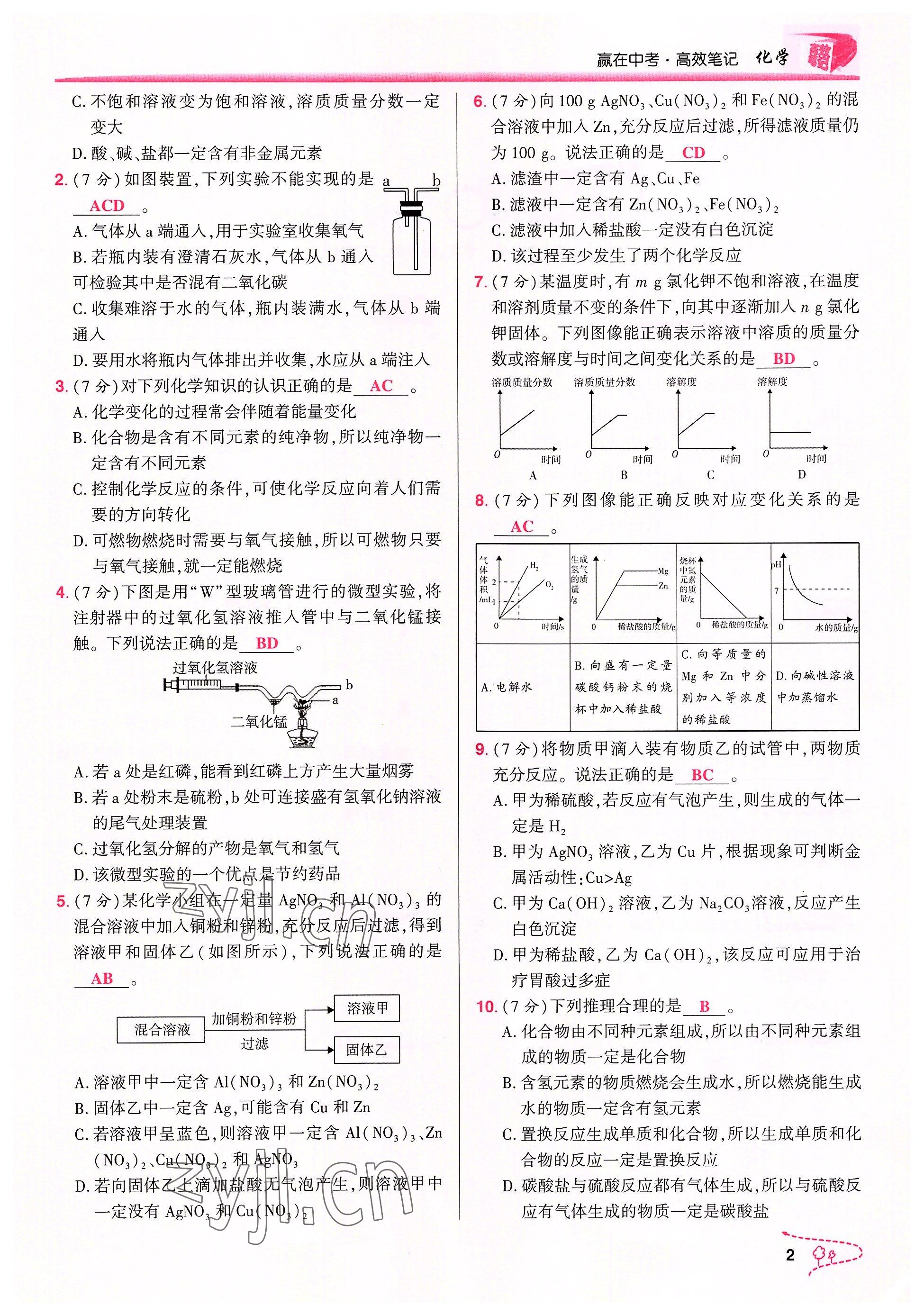 2022年贏在中考化學重慶專版 參考答案第2頁