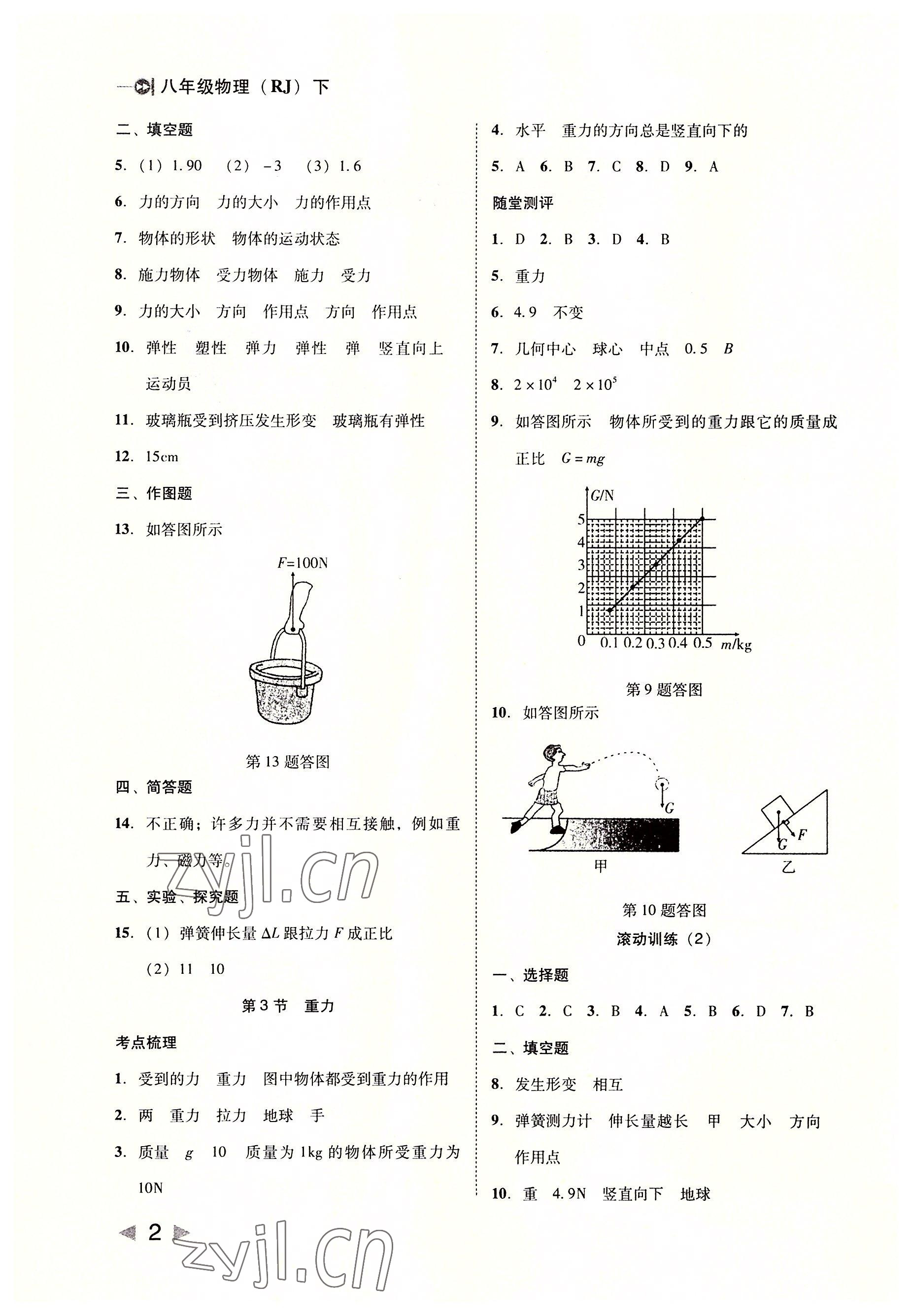 2022年胜券在握打好基础金牌作业本八年级物理下册人教版 参考答案第2页