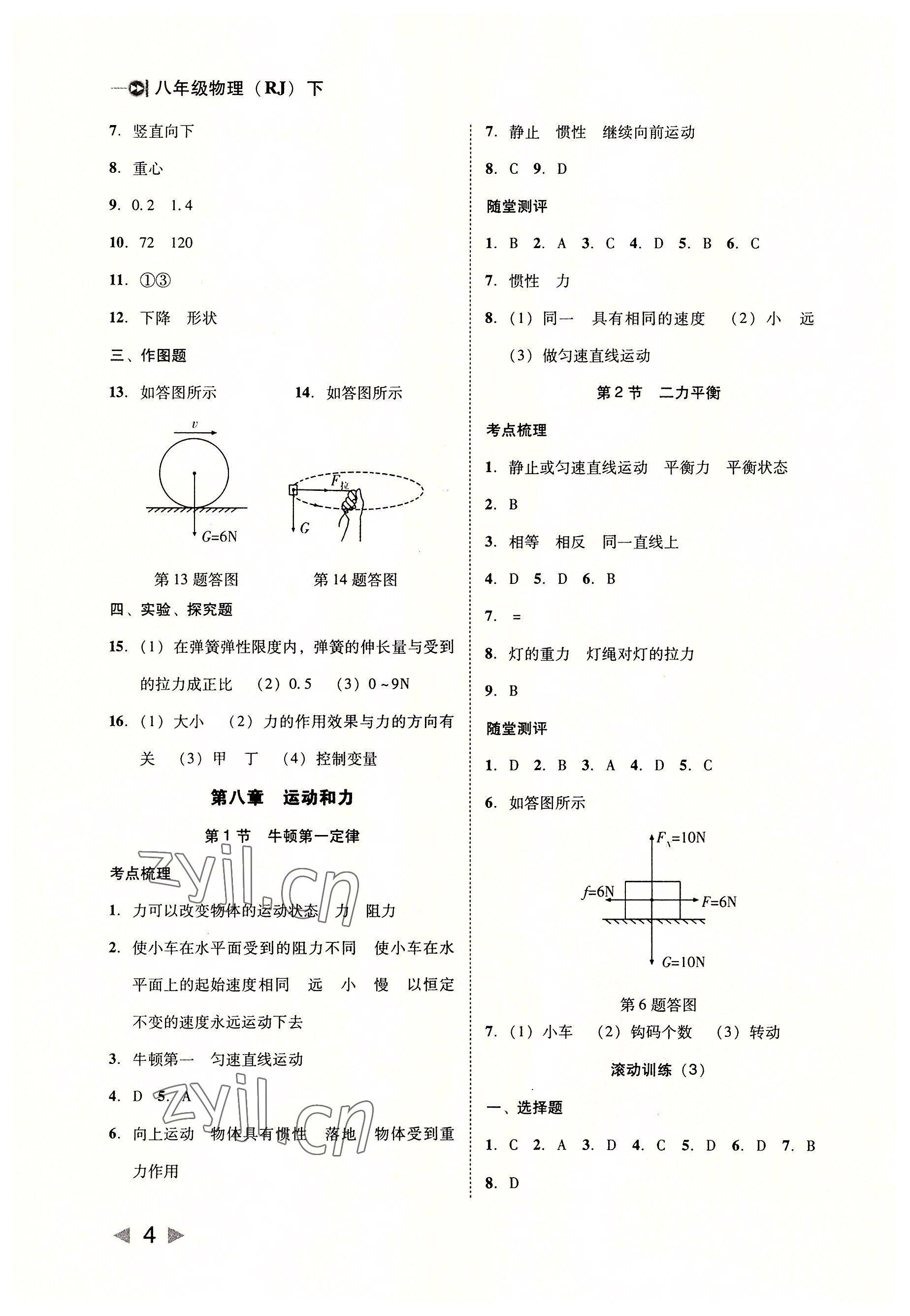 2022年勝券在握打好基礎(chǔ)金牌作業(yè)本八年級(jí)物理下冊(cè)人教版 參考答案第4頁(yè)