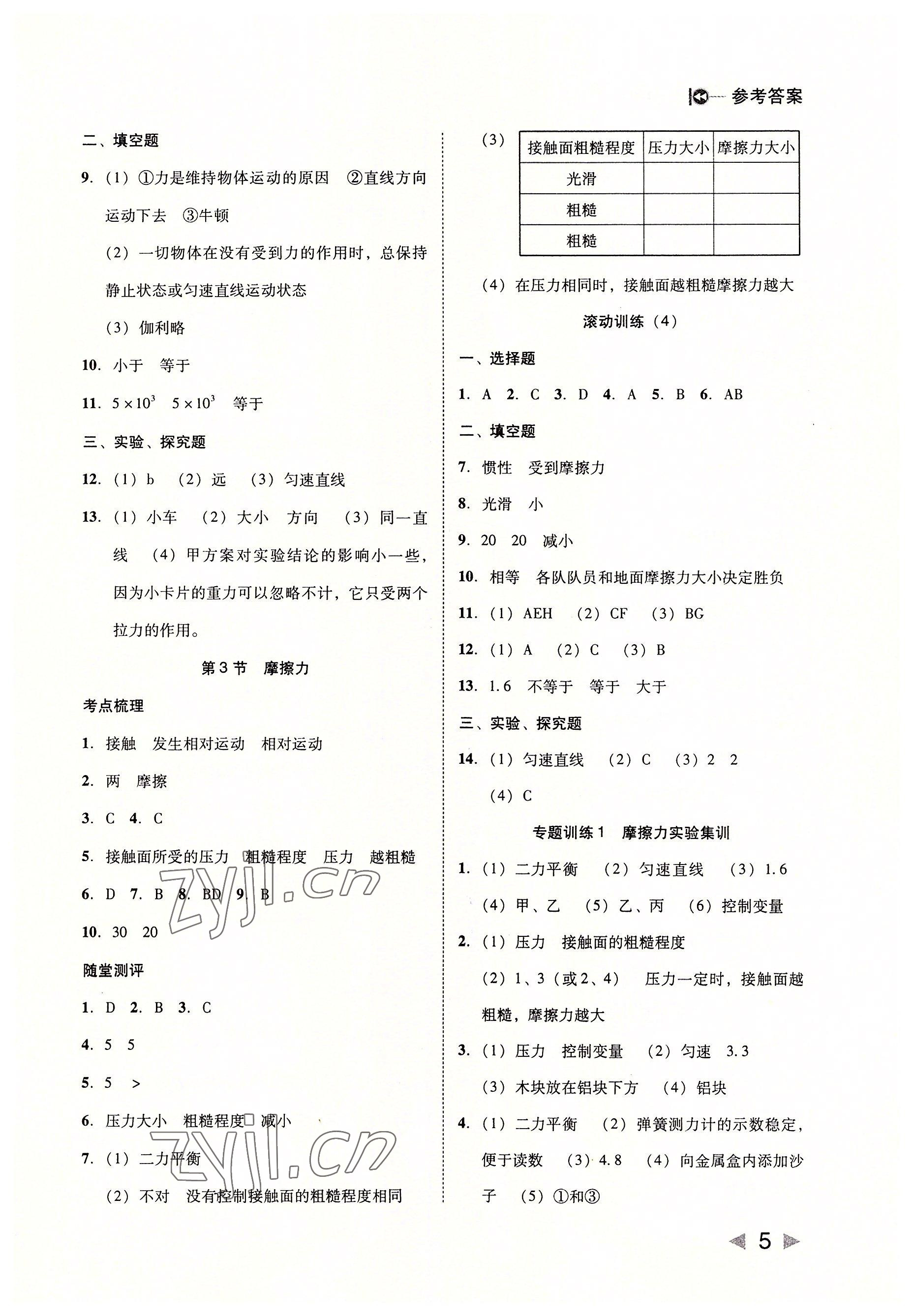 2022年勝券在握打好基礎(chǔ)金牌作業(yè)本八年級(jí)物理下冊(cè)人教版 參考答案第5頁(yè)